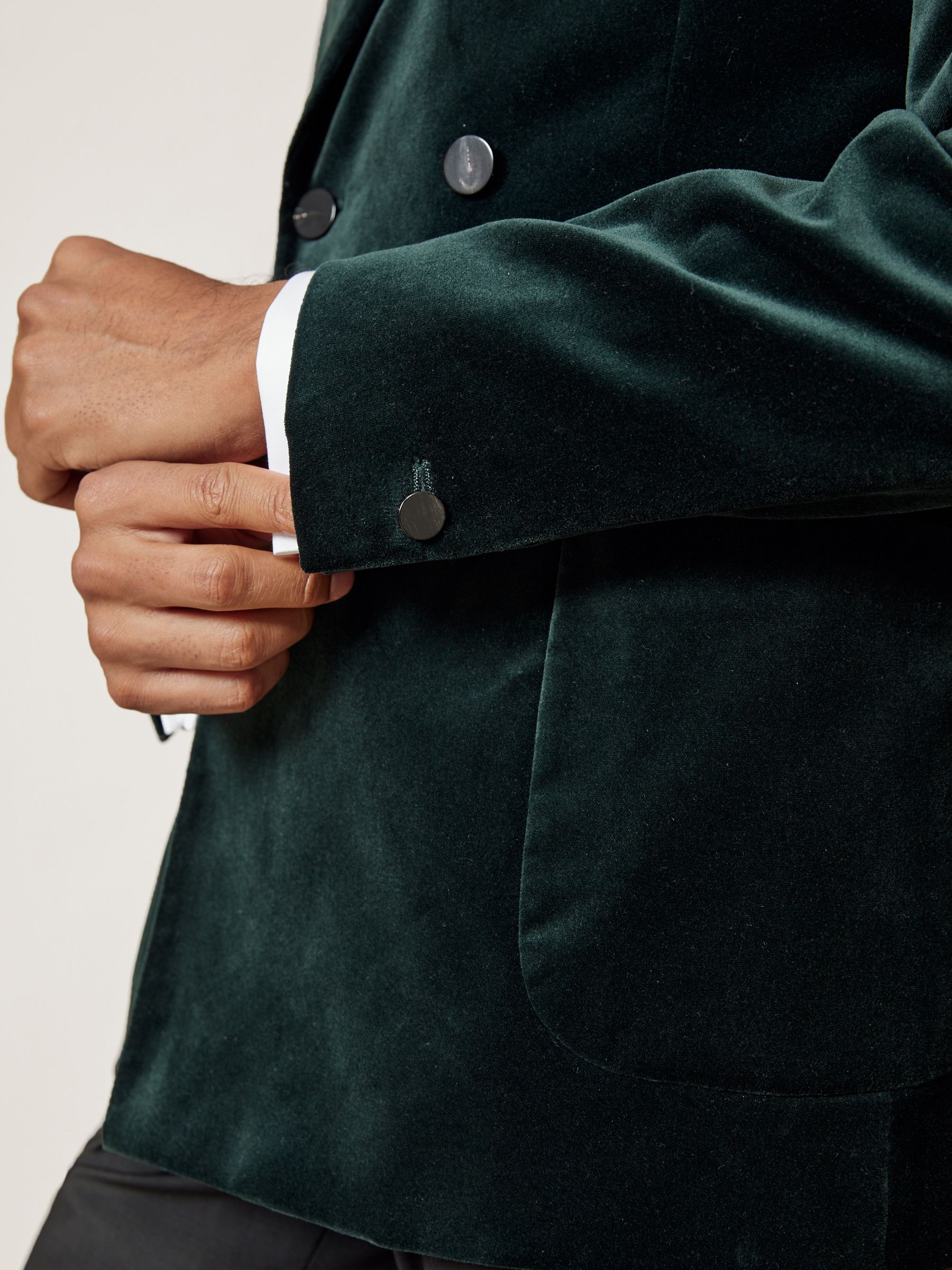 Double-Breasted Velvet Blazer Regular-Fit in Emerald Green