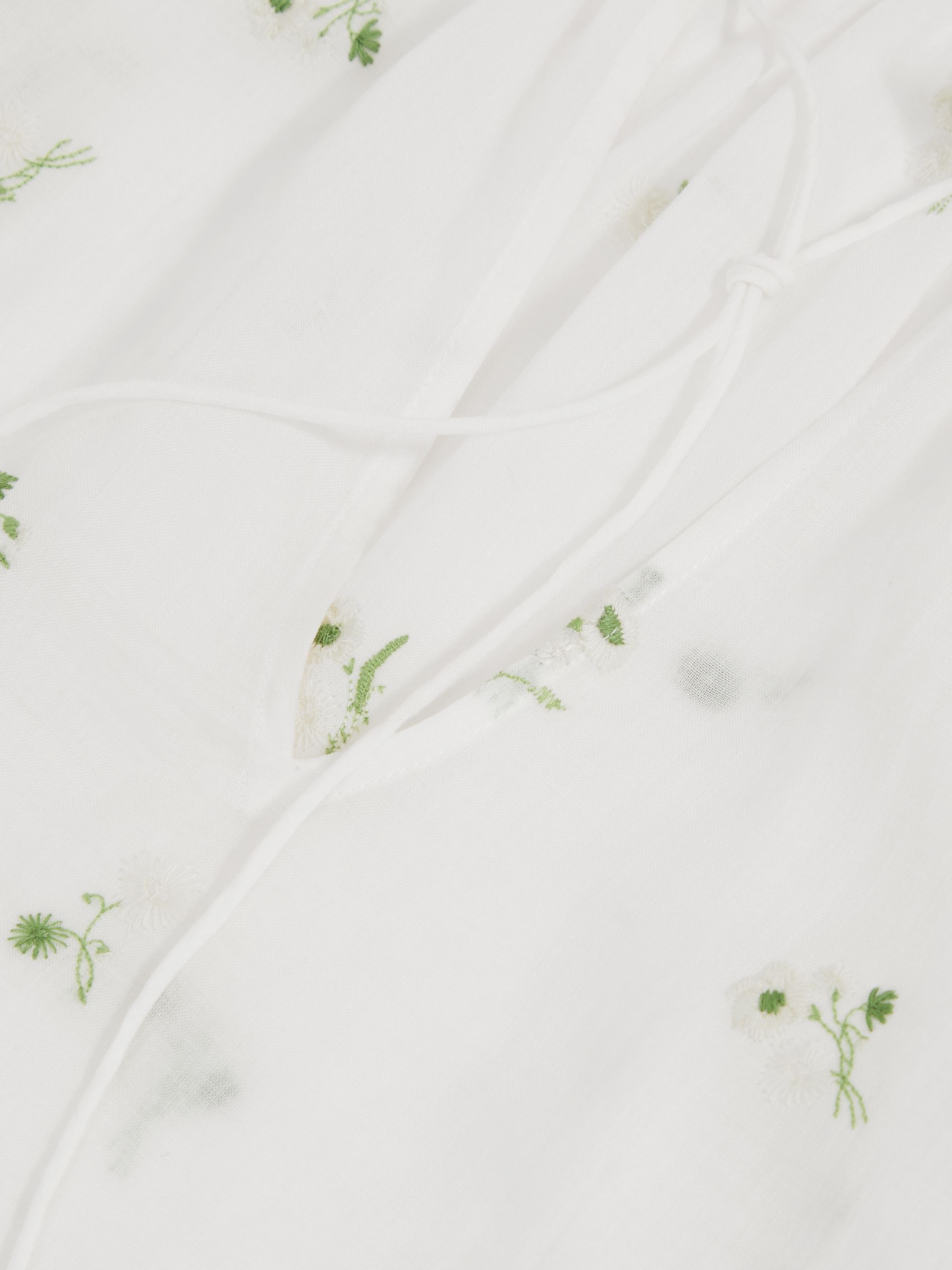 Floral-Embroidered Tie-Neck Blouse Ramie-Lyocell in Ivory