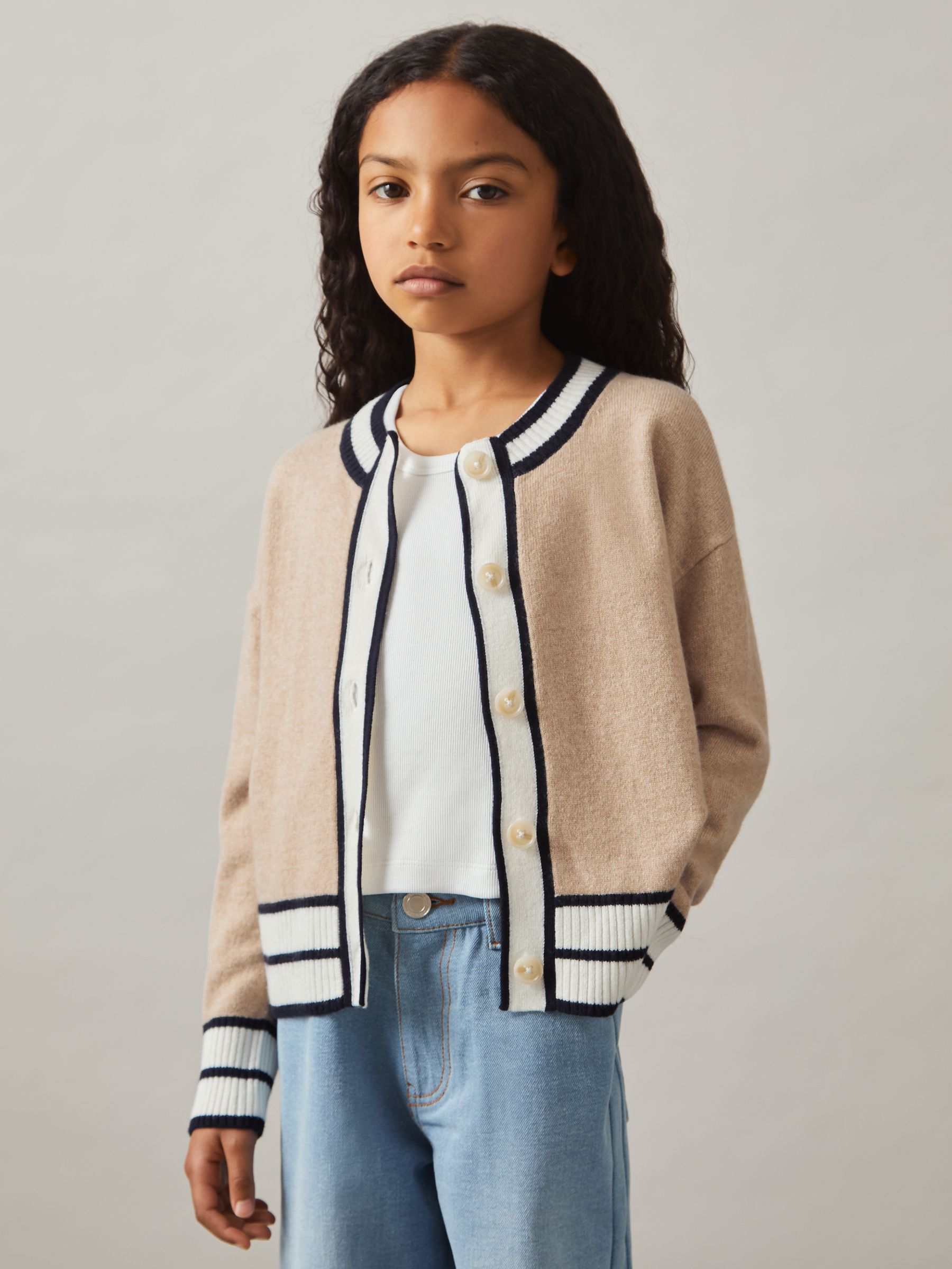 4-9 yrs Merino-Blend Varsity Cardigan With Cashmere in Camel