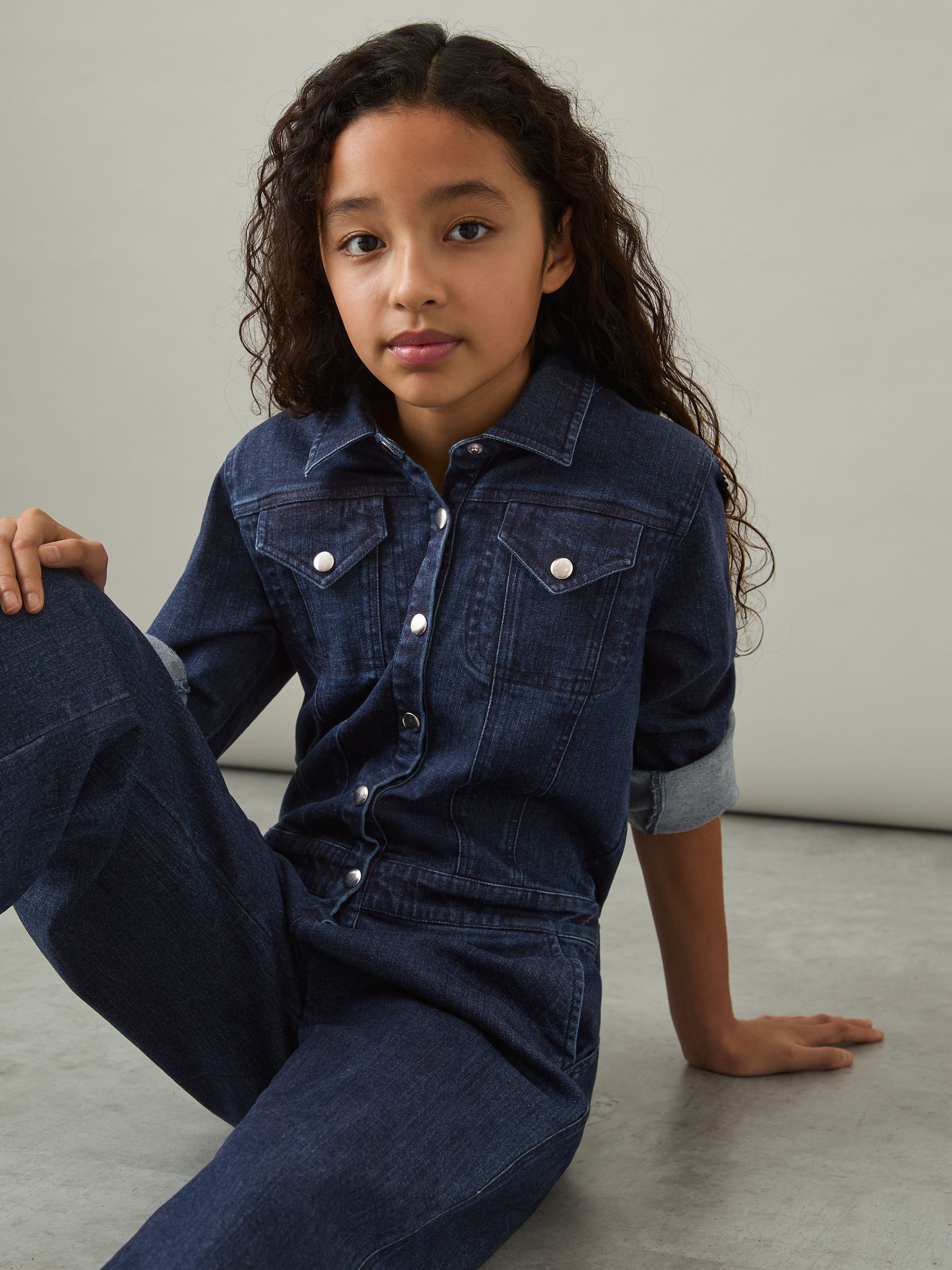 9-13 yrs Wide-Leg Denim Jumpsuit in Blue