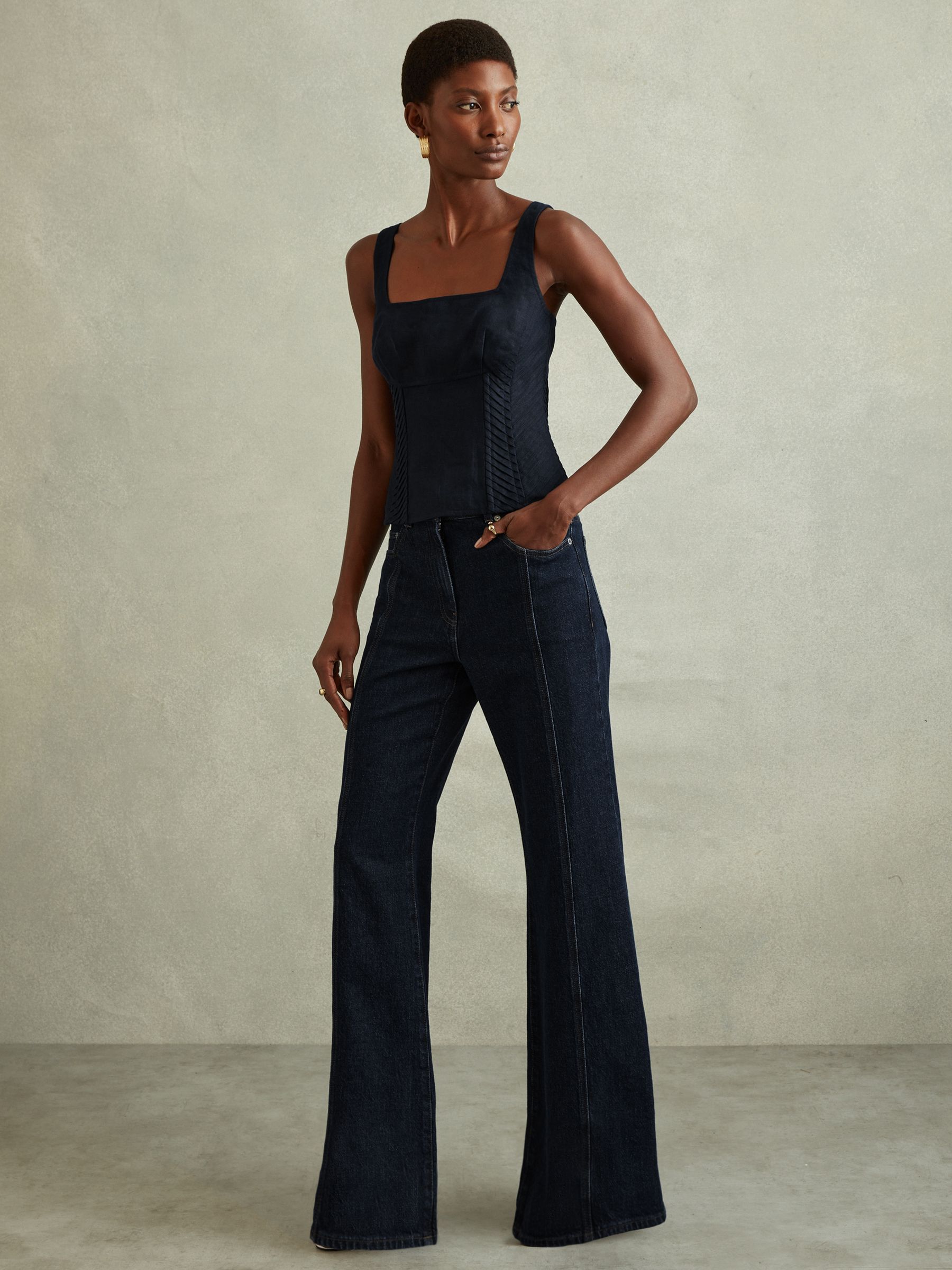 Linen Corset Vest in Navy