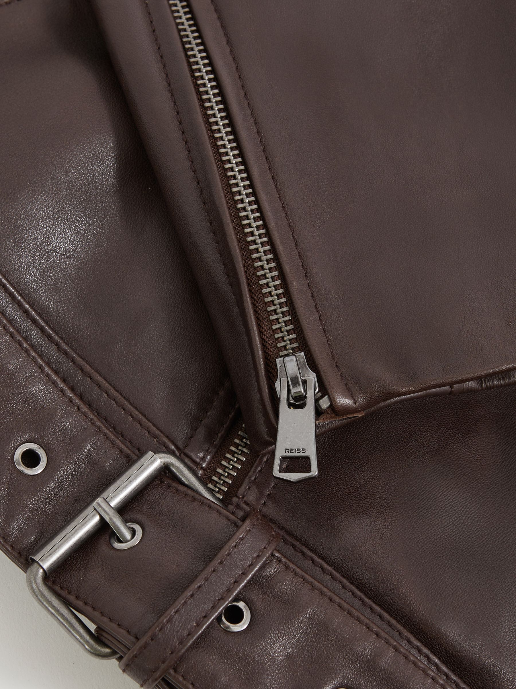 Leather Biker Jacket in Chocolate Brown