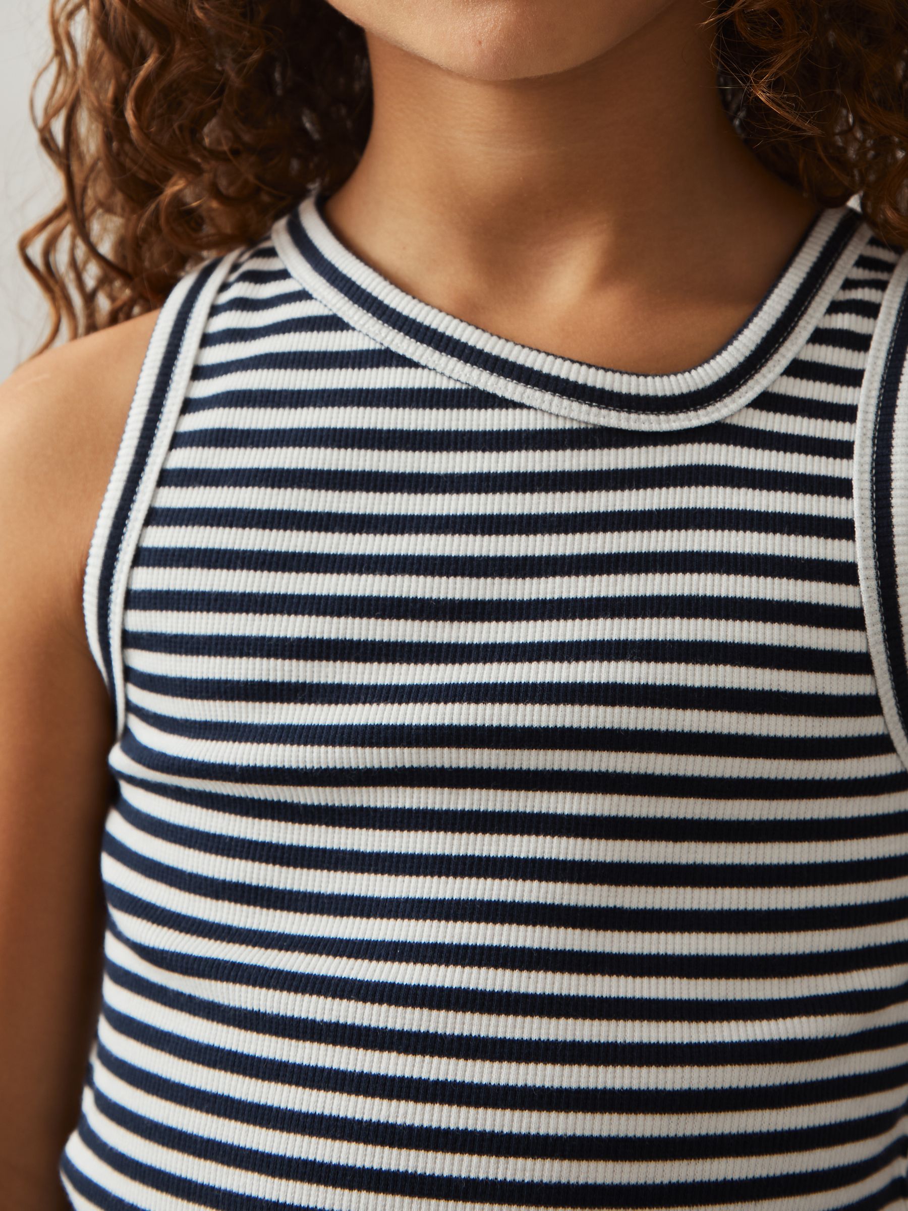 9-13 yrs Stretch-Cotton Stripe Asymmetric Vest in Navy