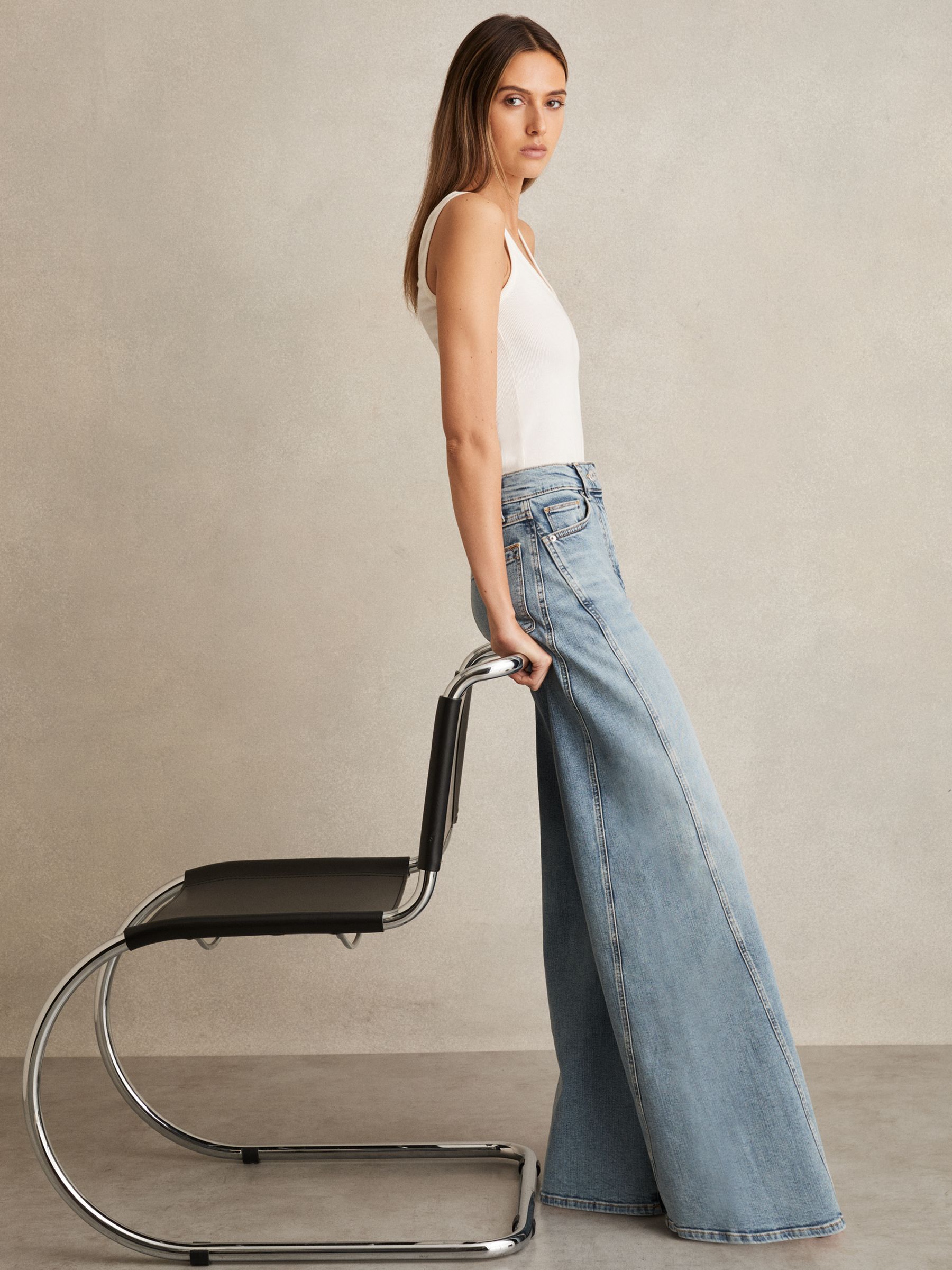 Twist Seam Wide Leg Jeans in Light Blue