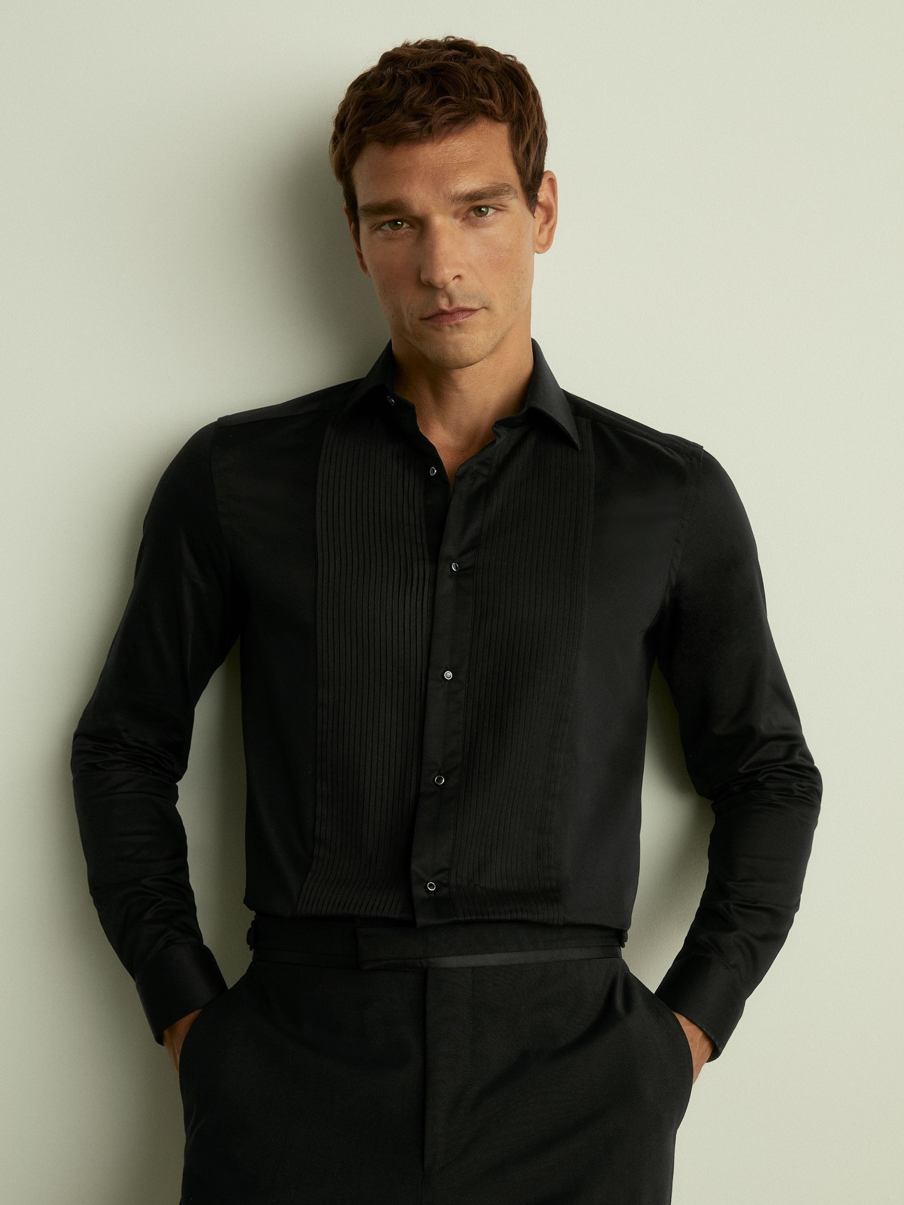 Slim Fit Cotton Dinner Shirt in Black