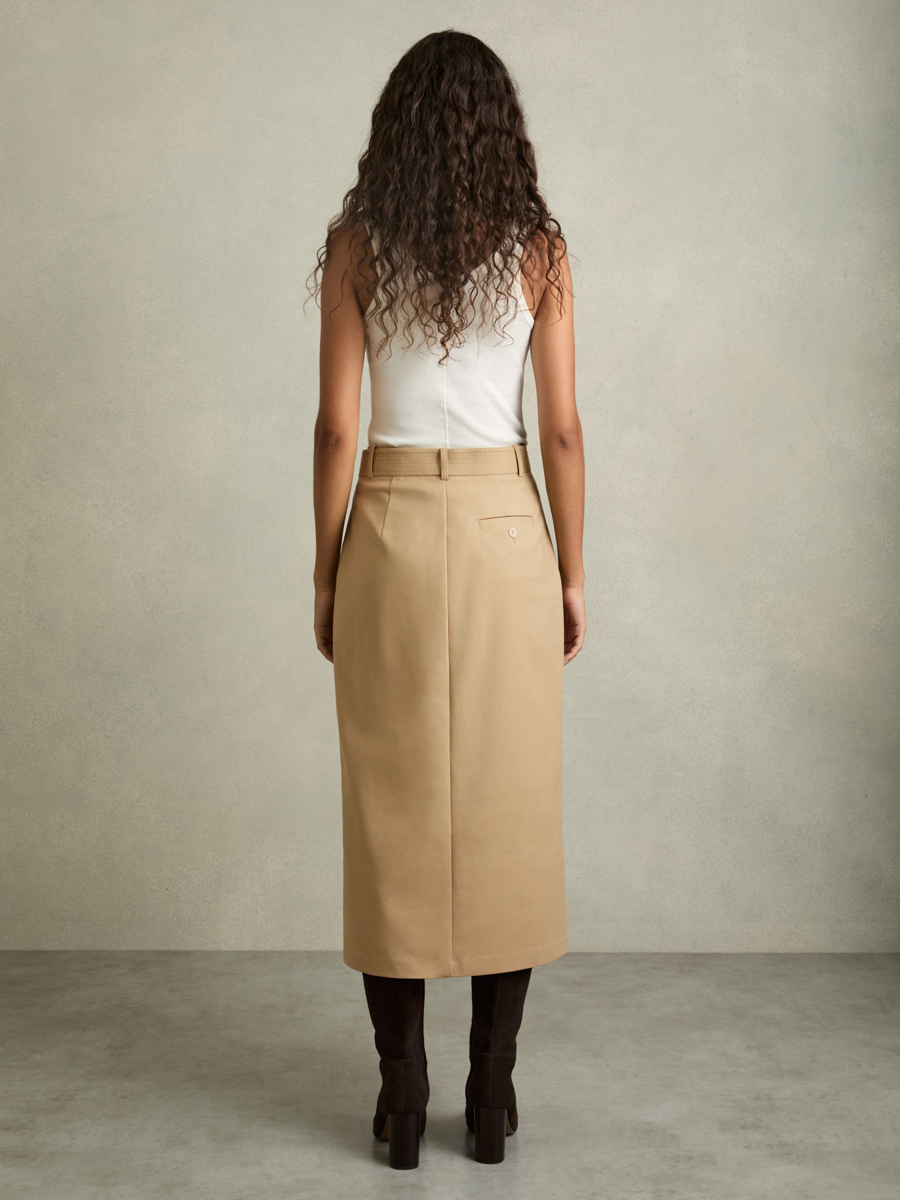 Cargo Pencil Skirt With Cotton in Camel