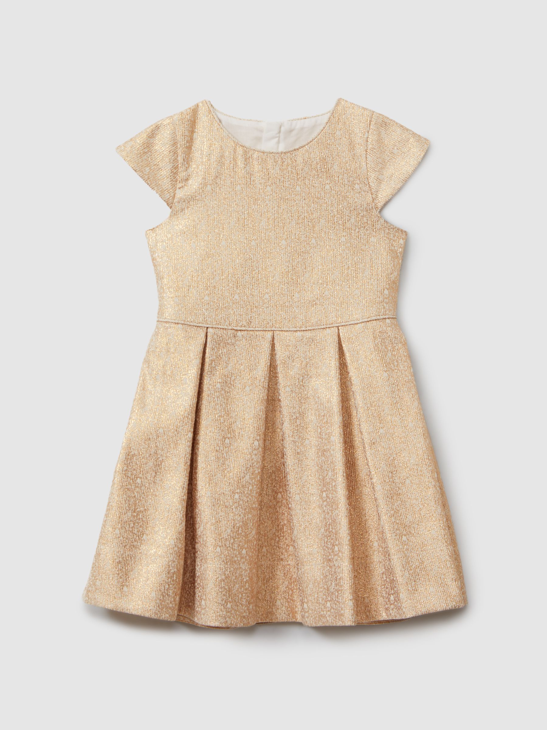 9-13 yrs Metallic Pleated Cap Sleeve Dress in Gold