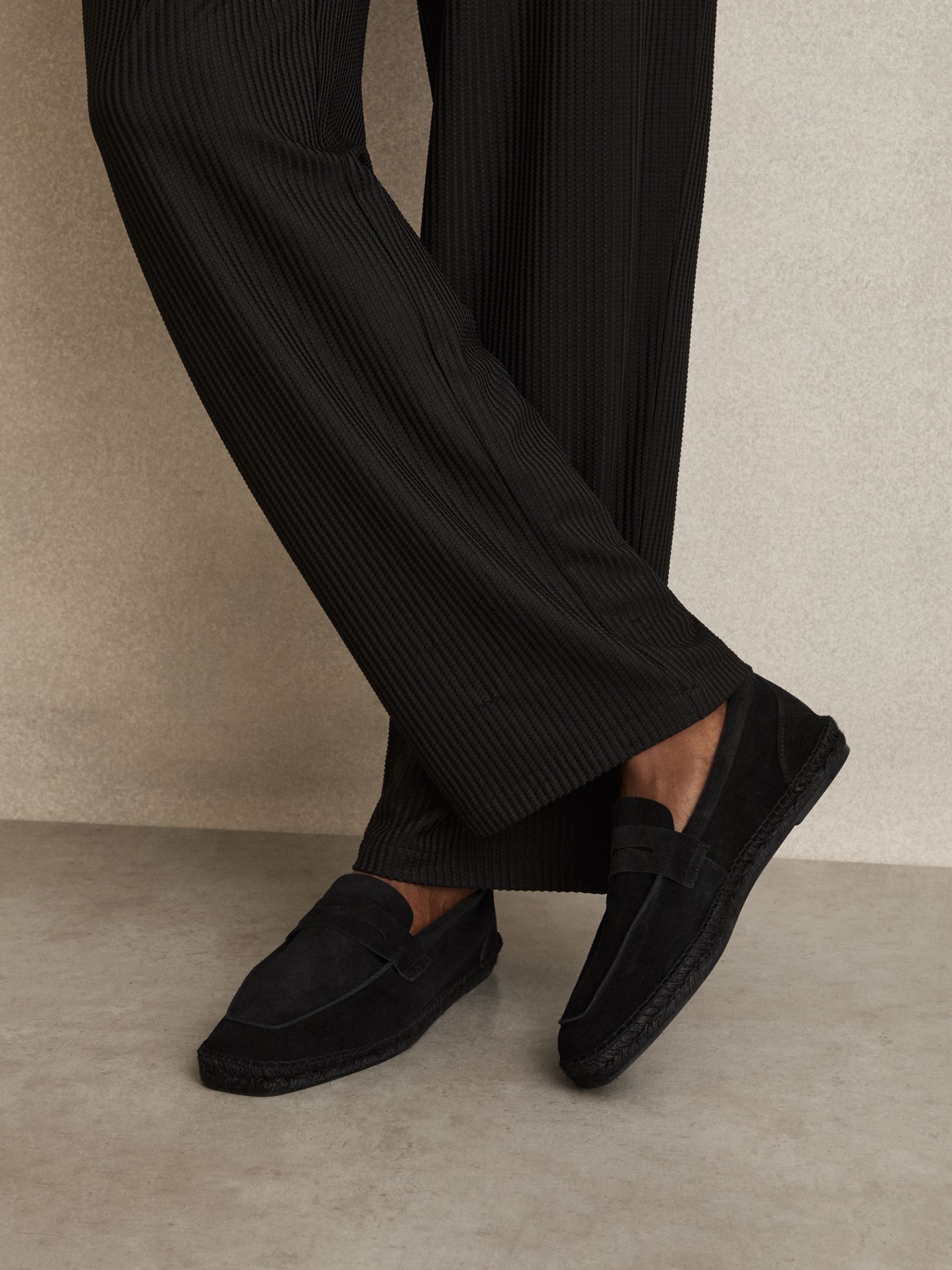 Suede Penny-Strap Espadrilles in All Black