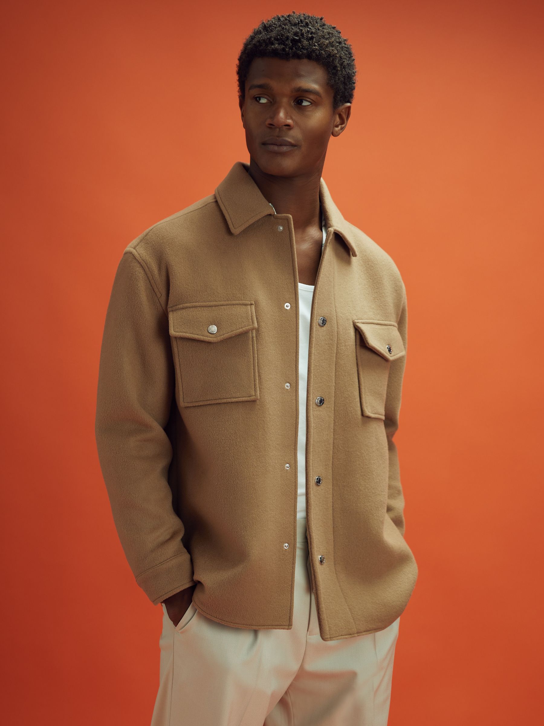 McLaren F1 Wool Blend Twin Pocket Overshirt in Camel