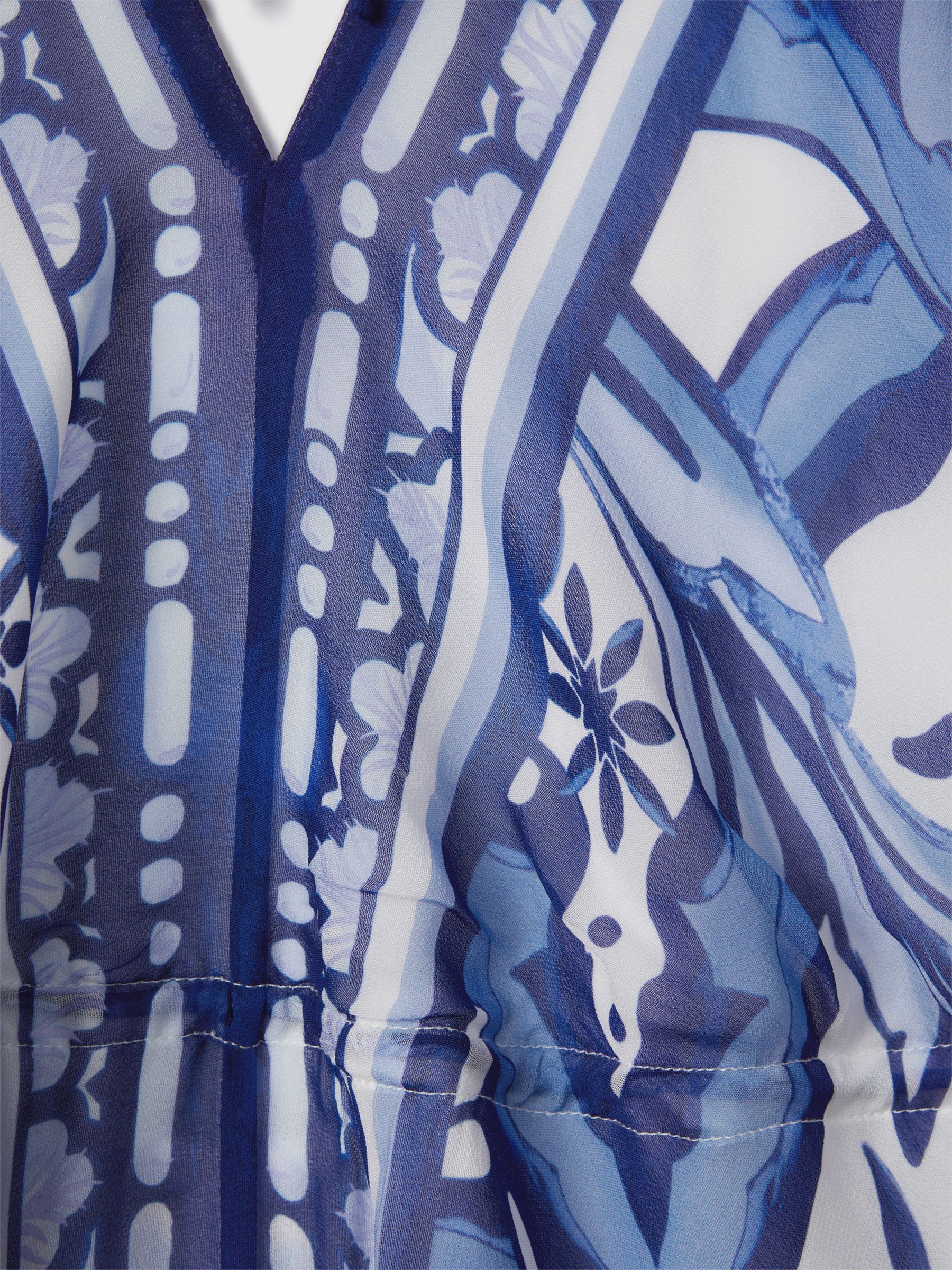 Printed Tie Waist Mini Dress in Blue