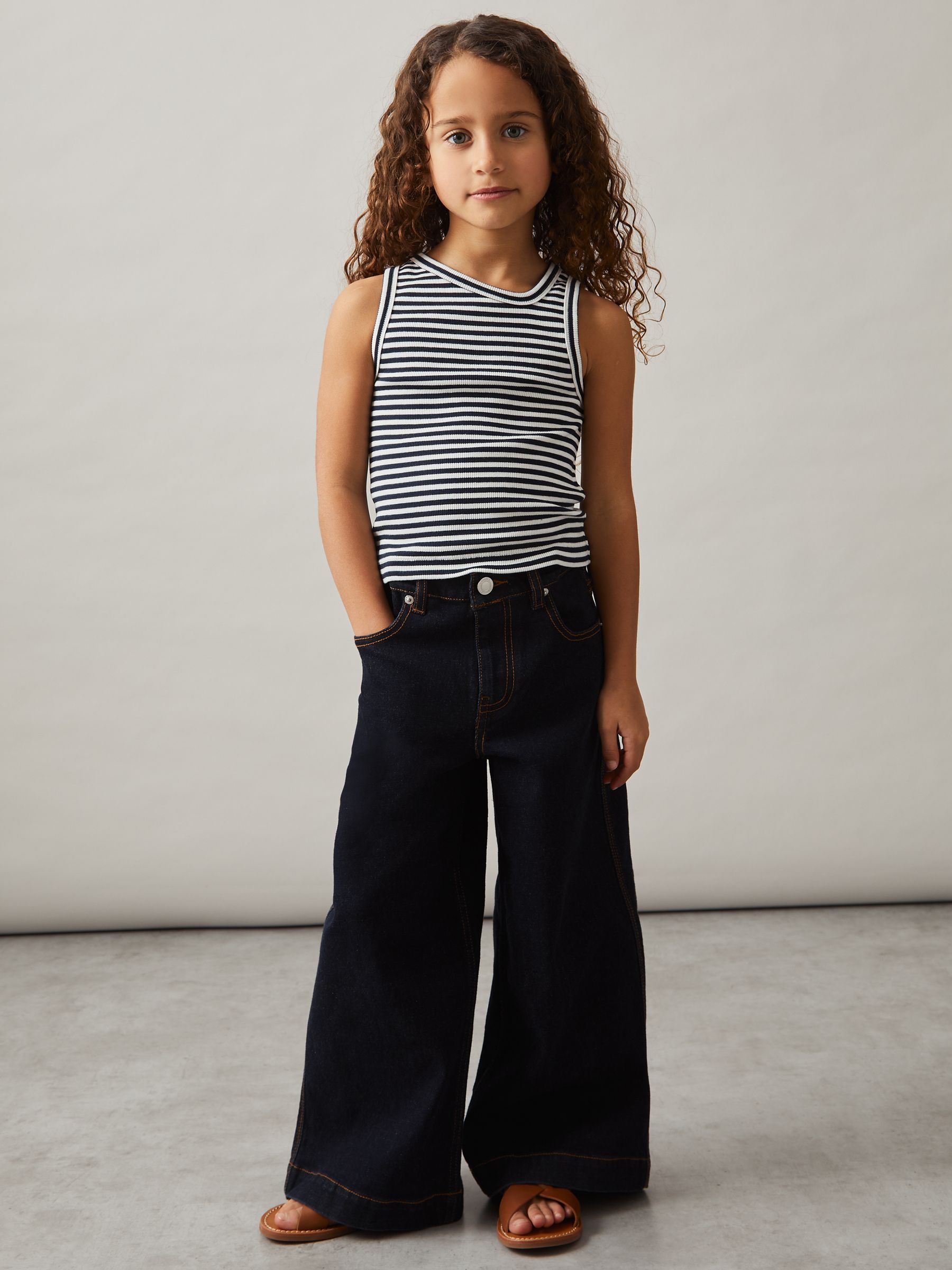 9-13 yrs Stretch-Cotton Stripe Asymmetric Vest in Navy