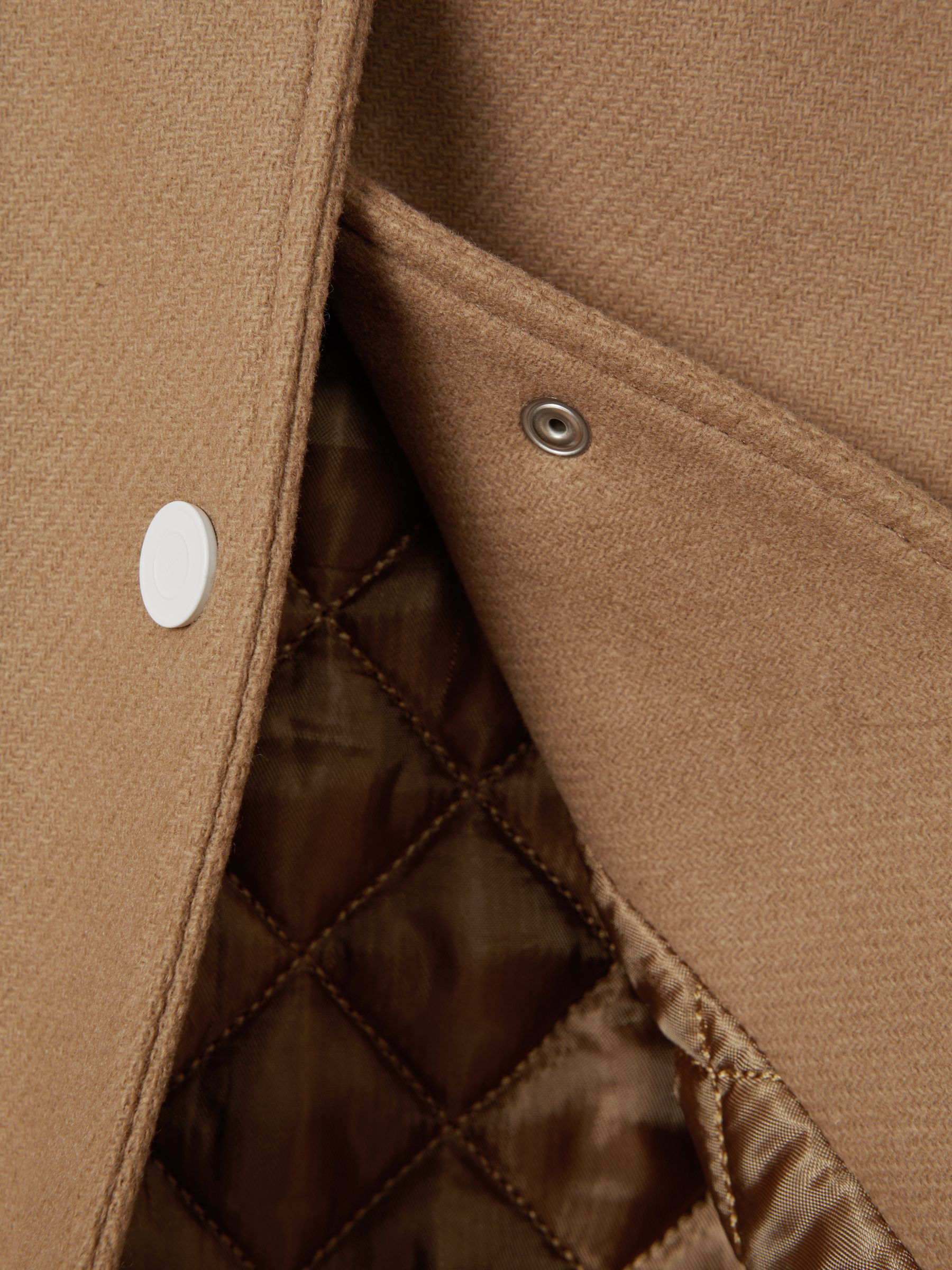 Premium Wool Blend Bomber Jacket in Camel/Cream