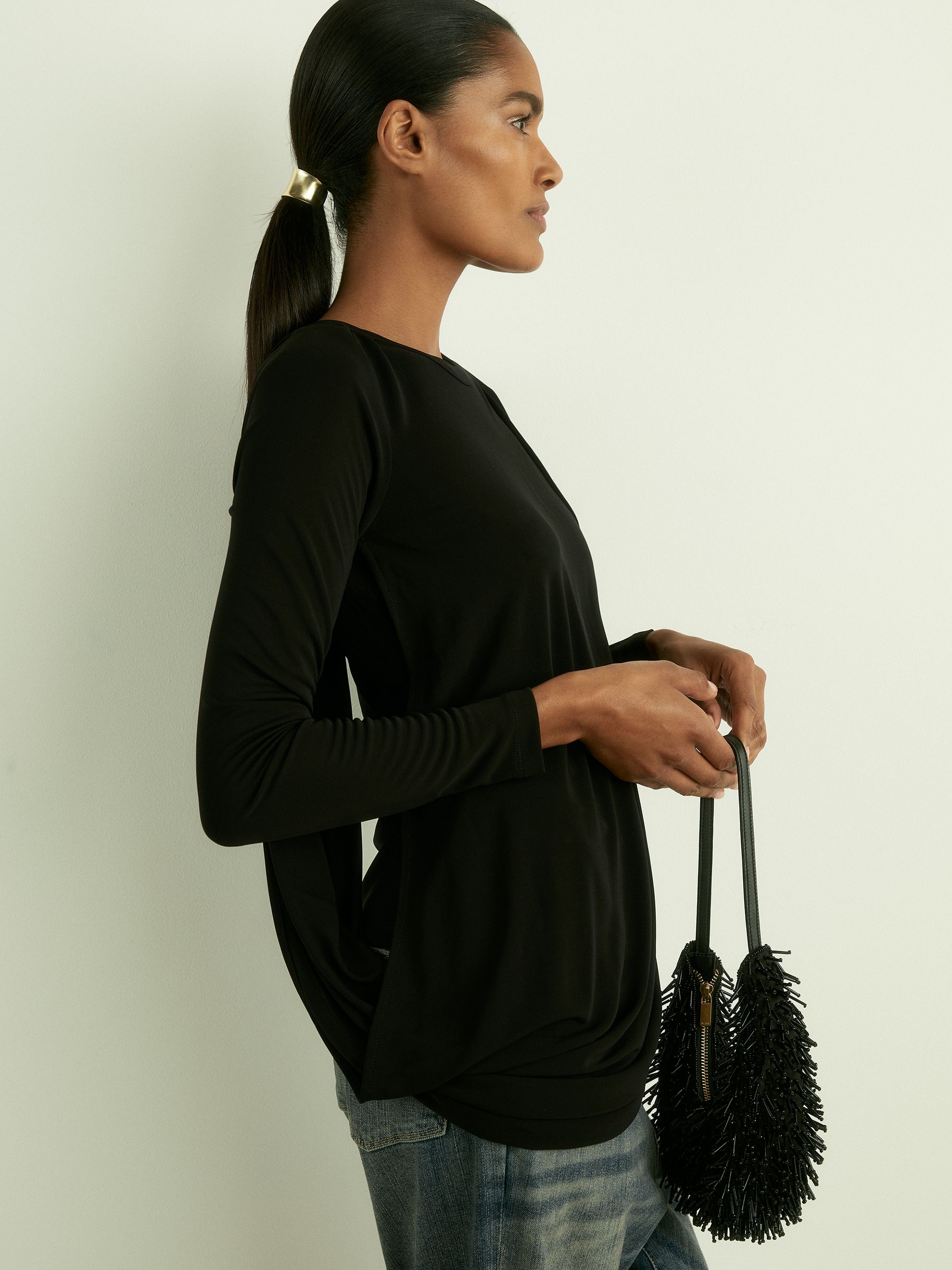 Draped-Jersey Top in Black