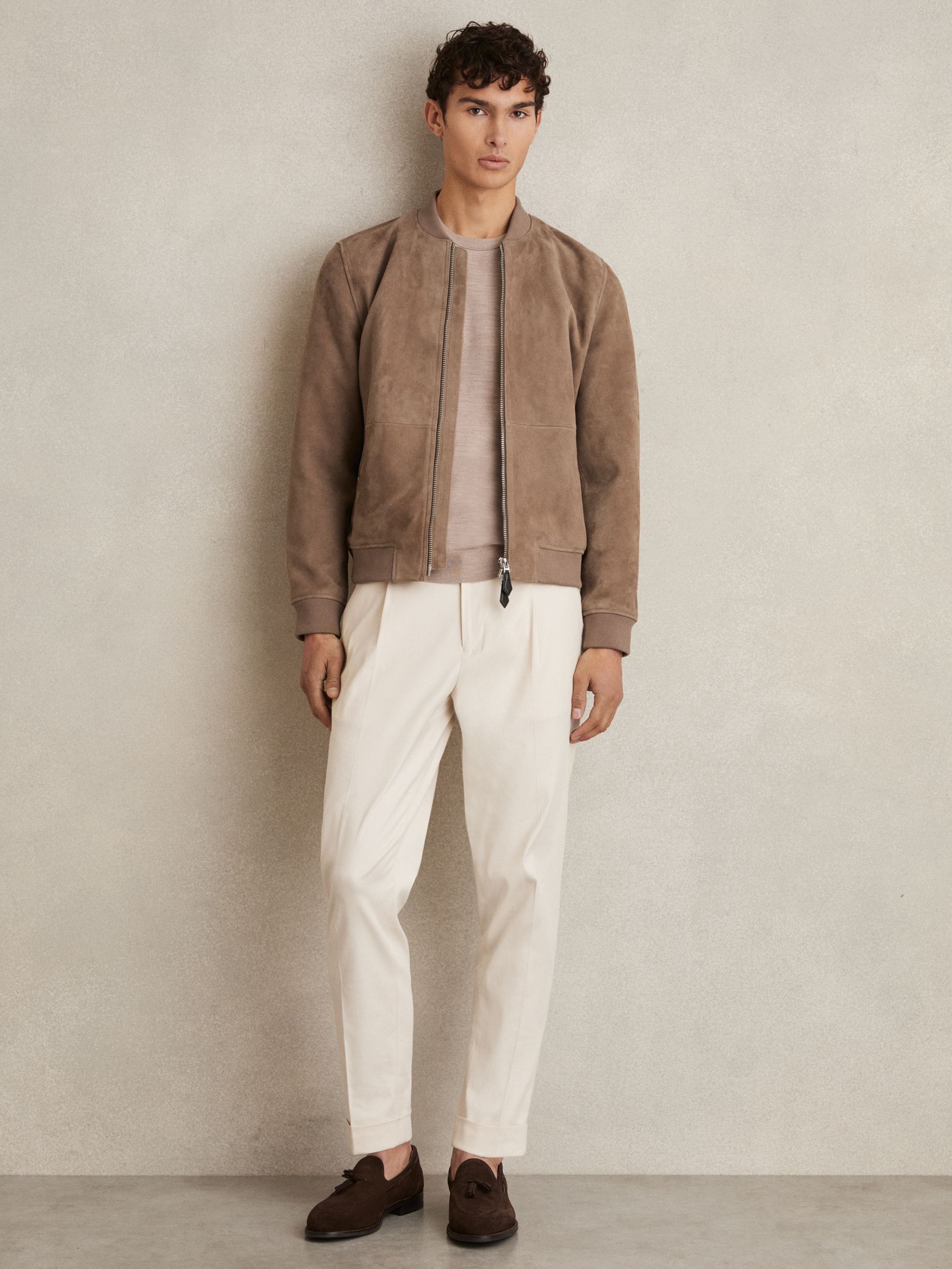 Suede Zip-Through Bomber Jacket in Mink