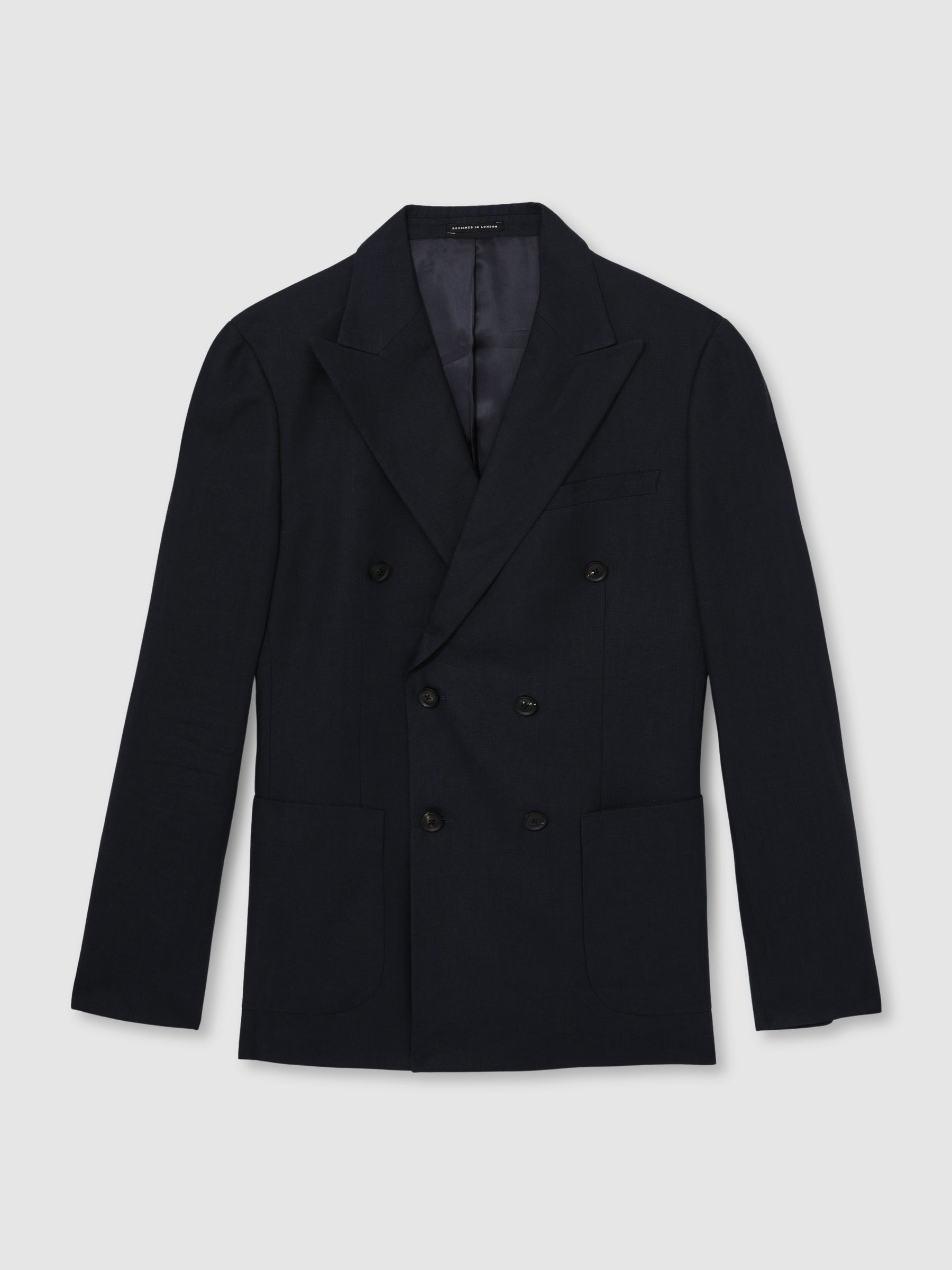 Linen Double-Breasted Suit Slim-Fit Blazer in Navy