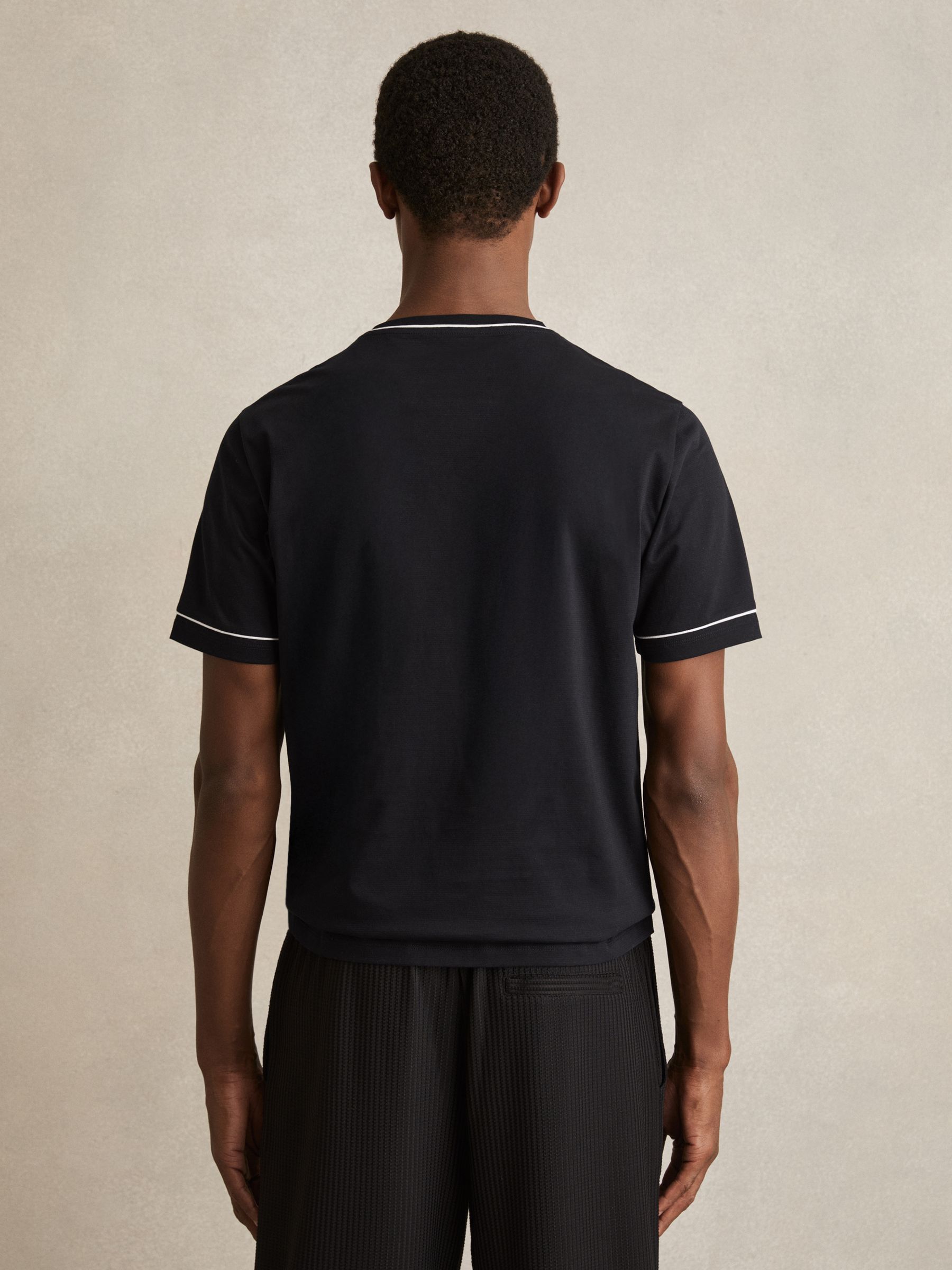Cotton Piped-Trim T-Shirt in Navy