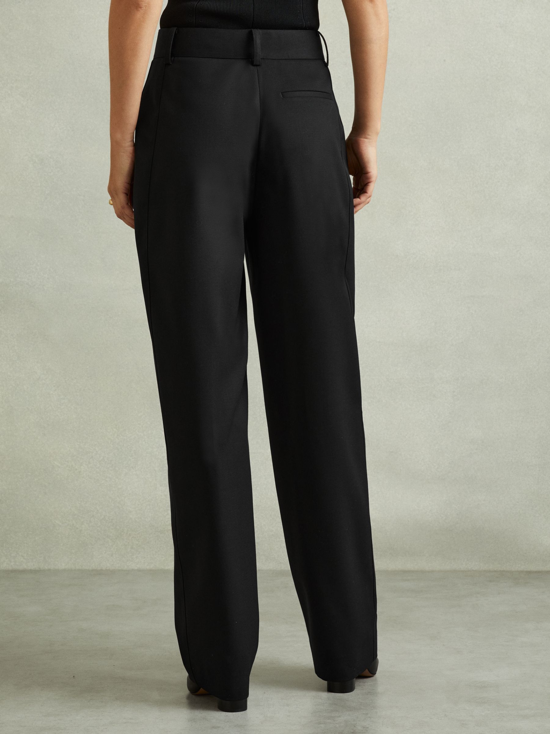 Wool Blend Barrel Leg Trousers in Black