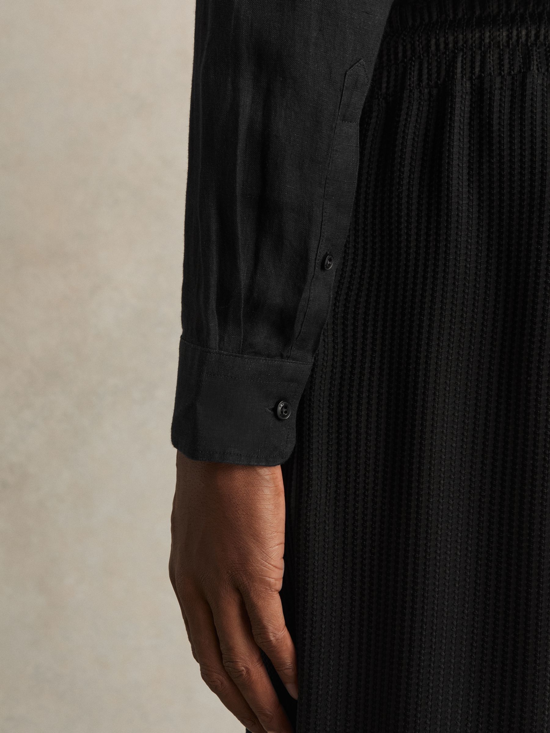 Linen Button-Through Shirt in Black