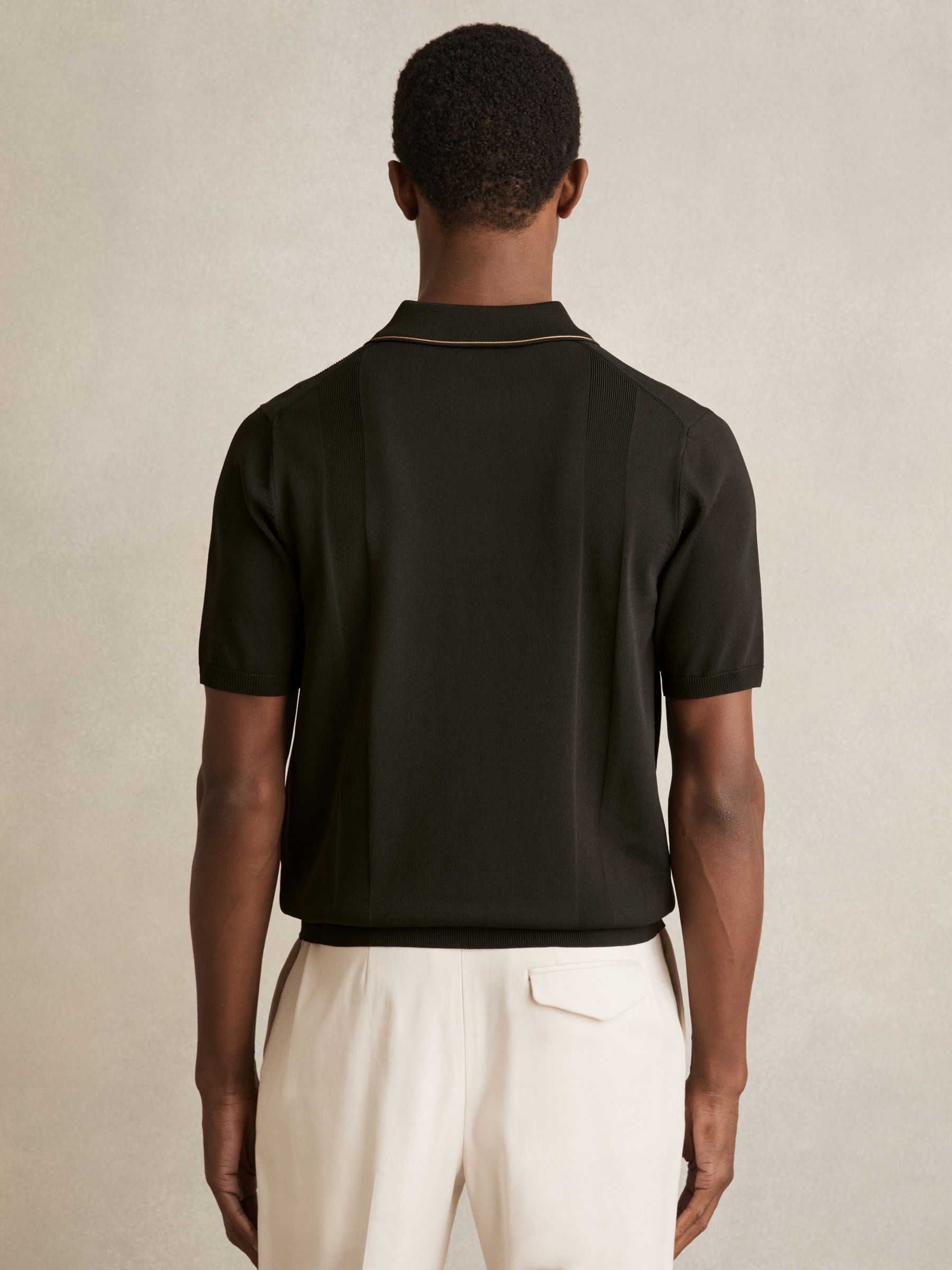 Colour-Block Knit Polo Shirt in Optic White/Green