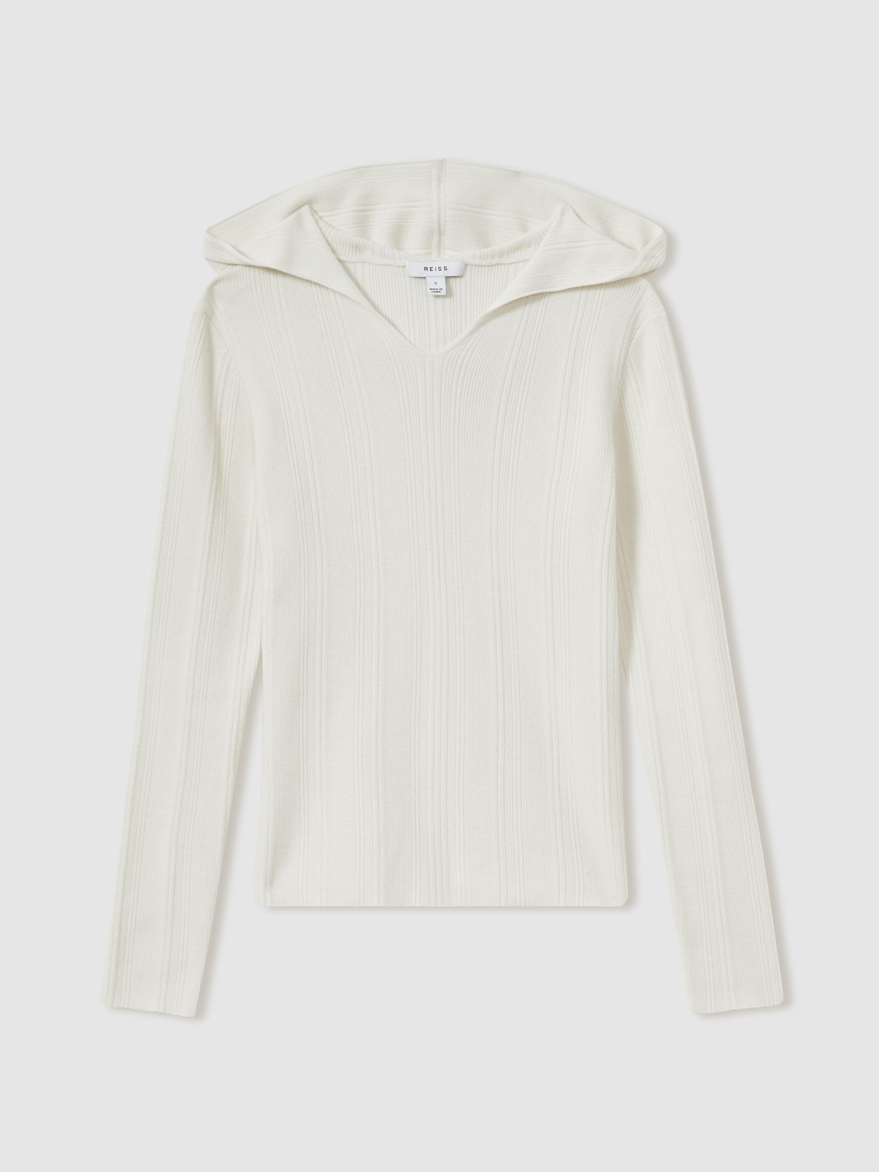 Wool-Blend Rib-Knit Hooded Jumper in Cream