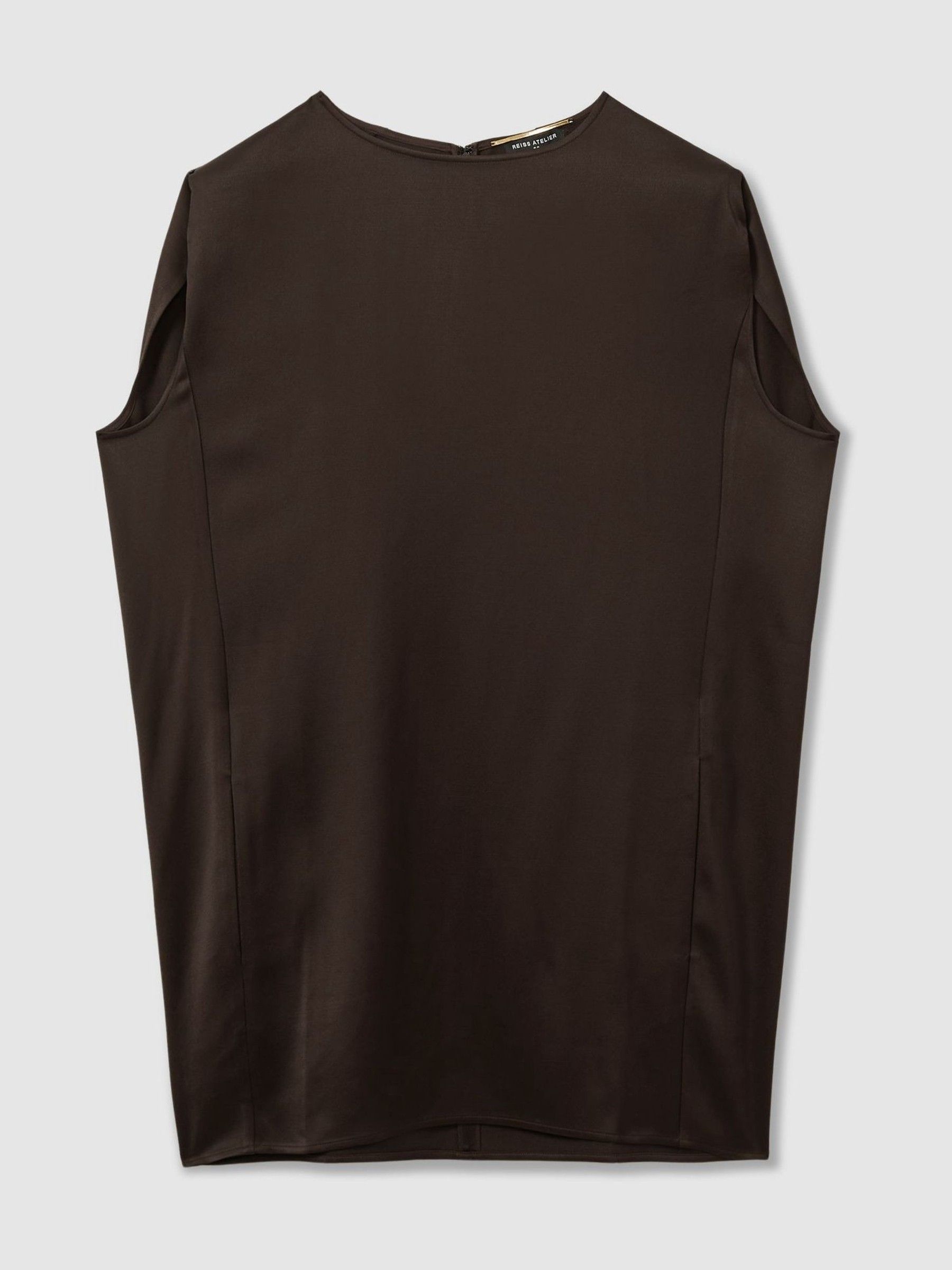 Atelier Satin Tunic Top with Wool in Chocolate