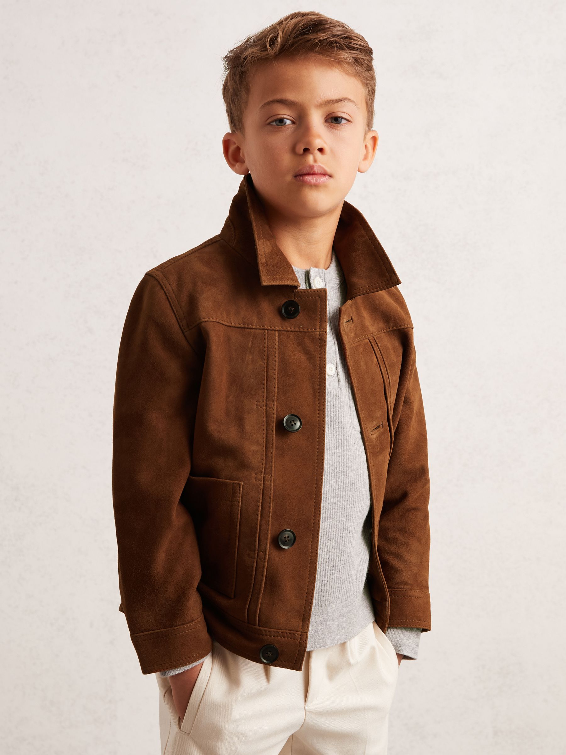 9-13 yrs Suede Worker Jacket in Tobacco Brown