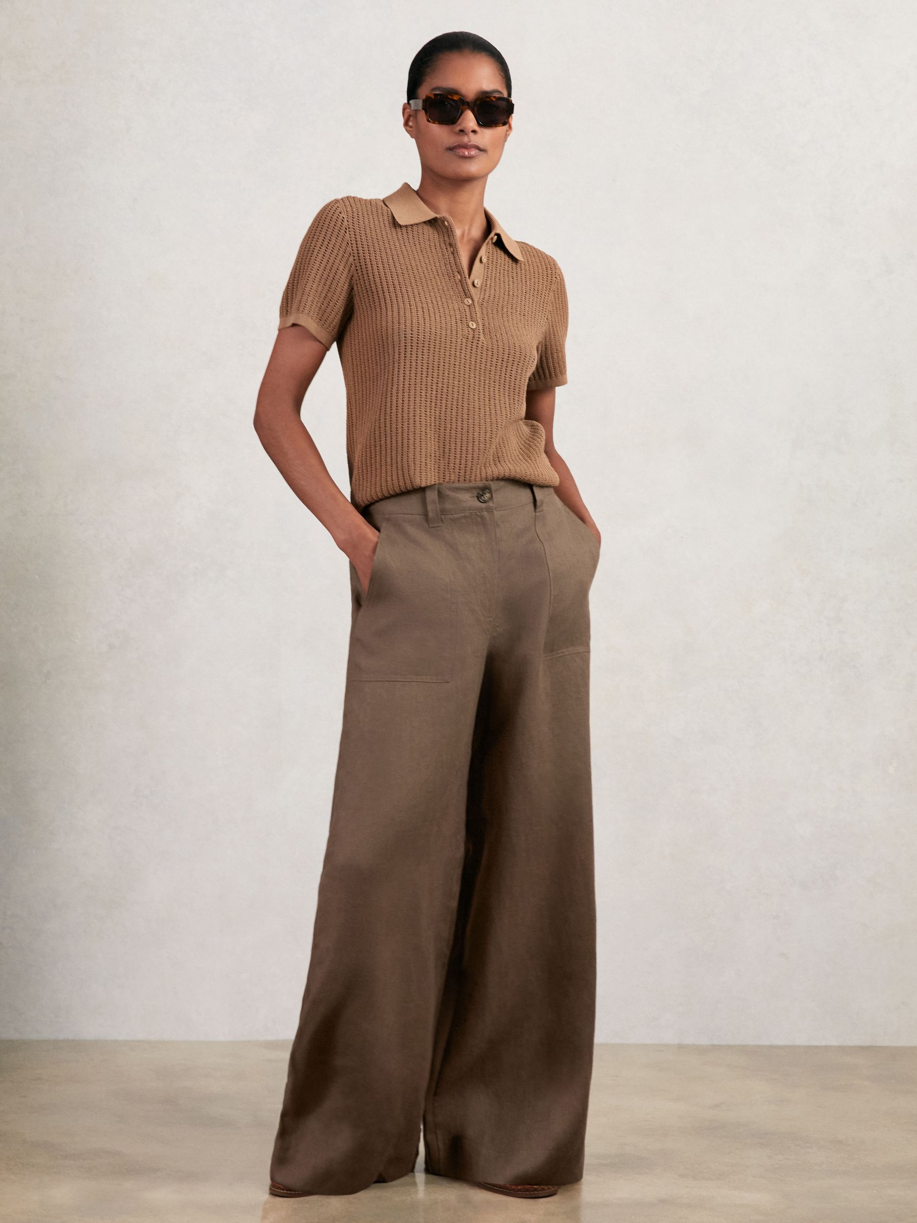 Linen Wide Leg Trousers in Chocolate Brown