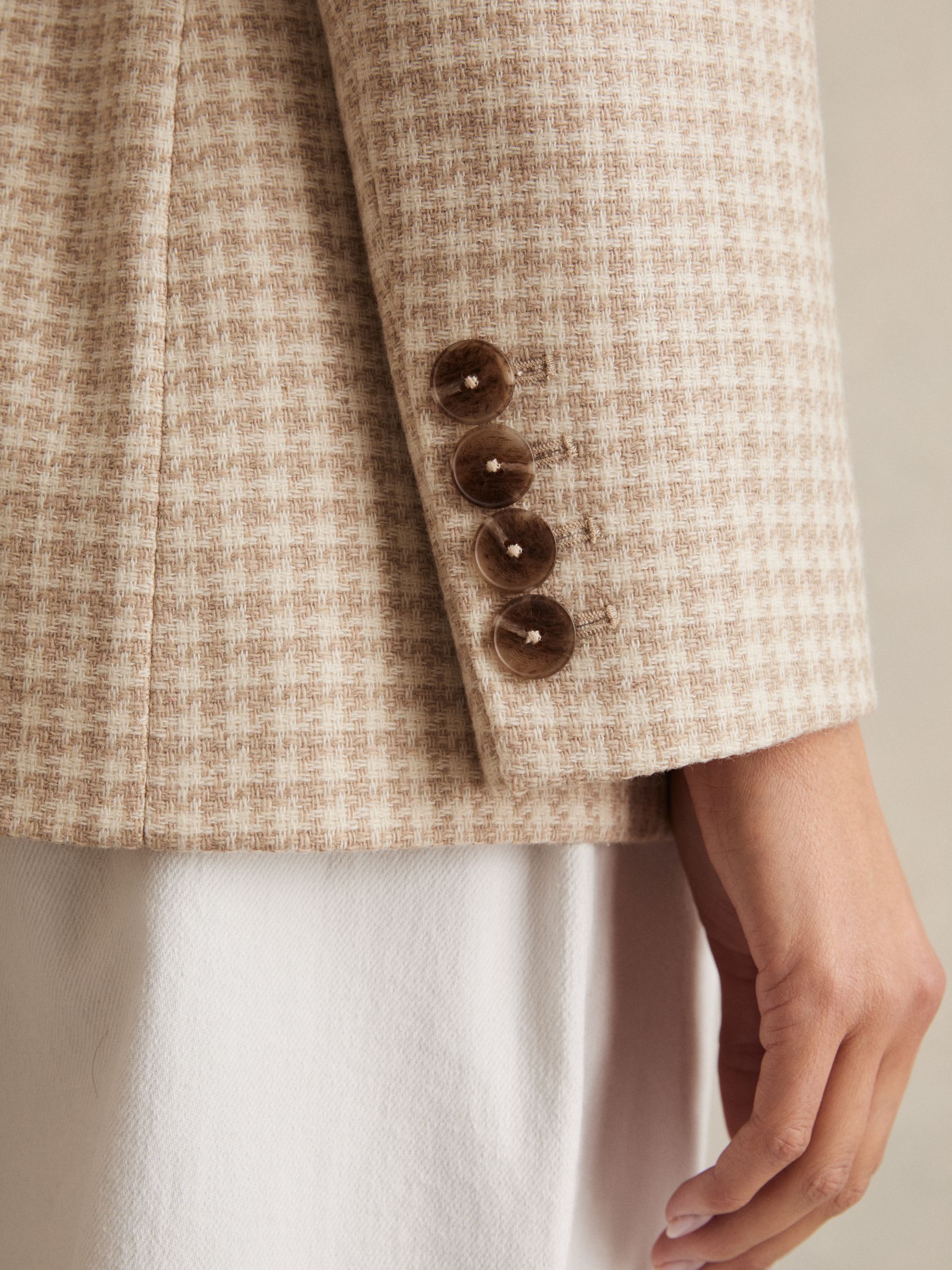 Petite Double Breasted Check Blazer With Wool in Neutral Check