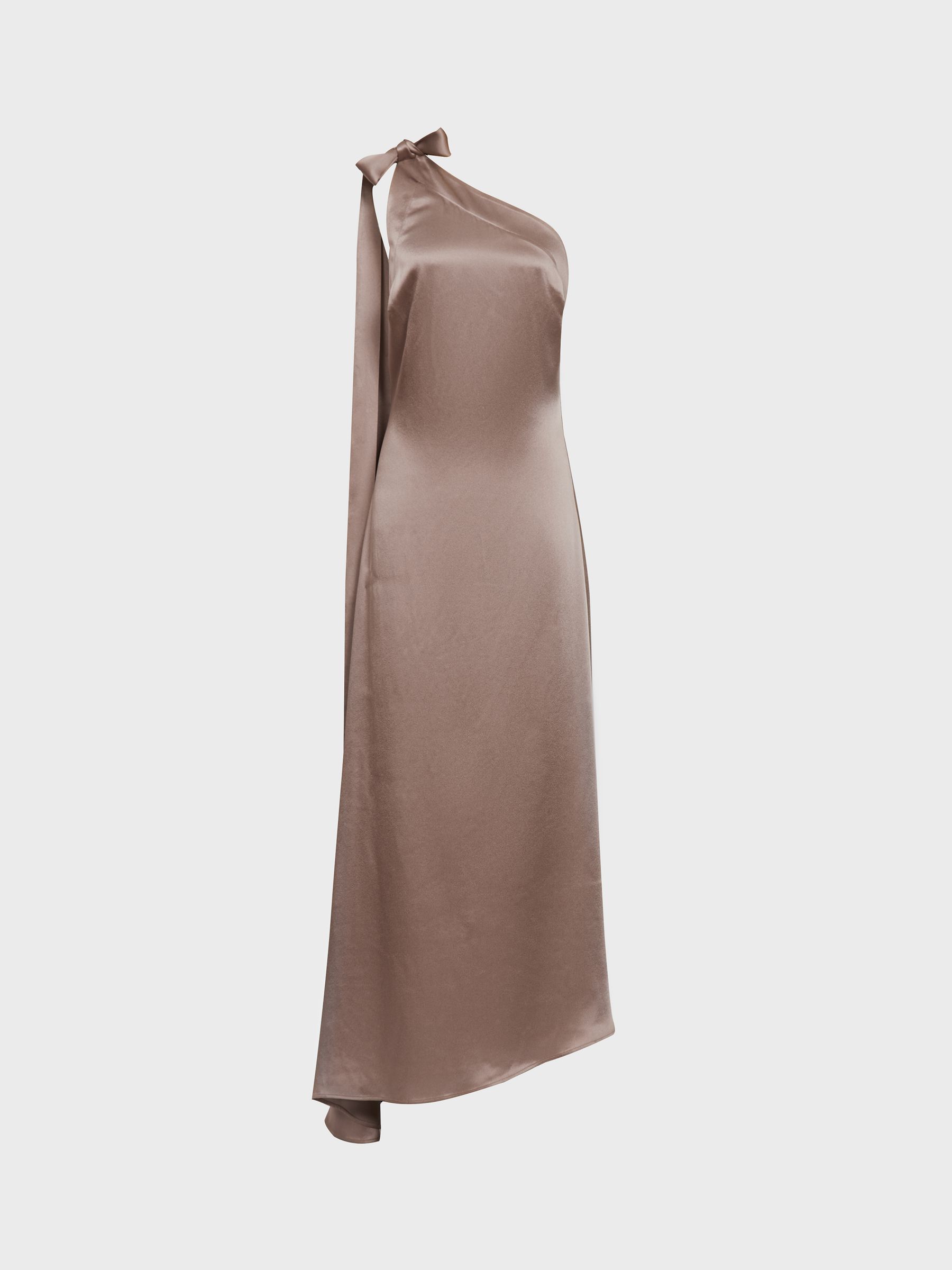 One Shoulder Asymmetric Maxi Dress in Mink