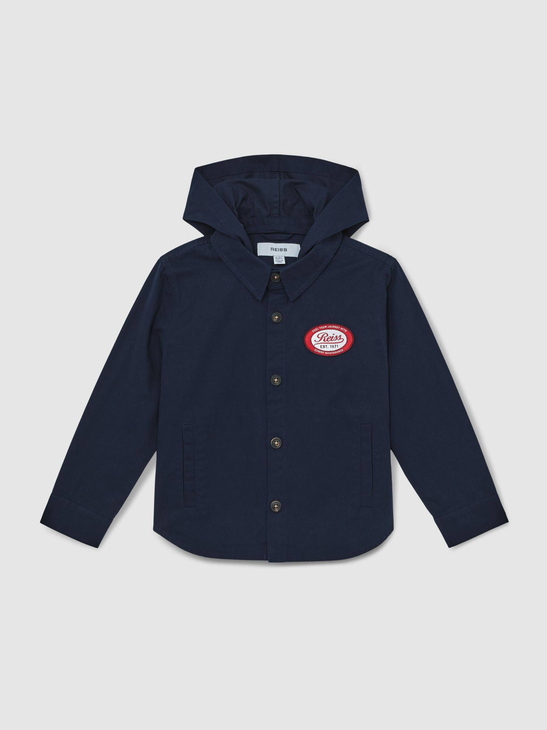 Cotton Removable-Hood Motor Cars Jacket in Navy