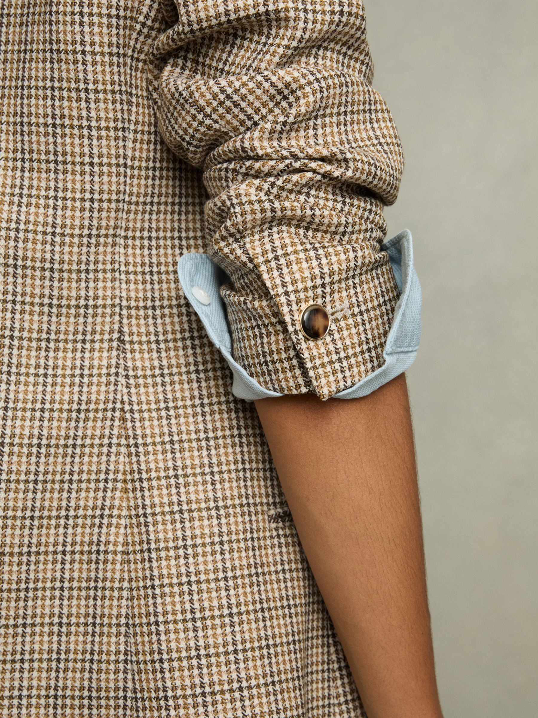 Wool Double-Breasted Houndstooth-Check Blazer in Brown Check