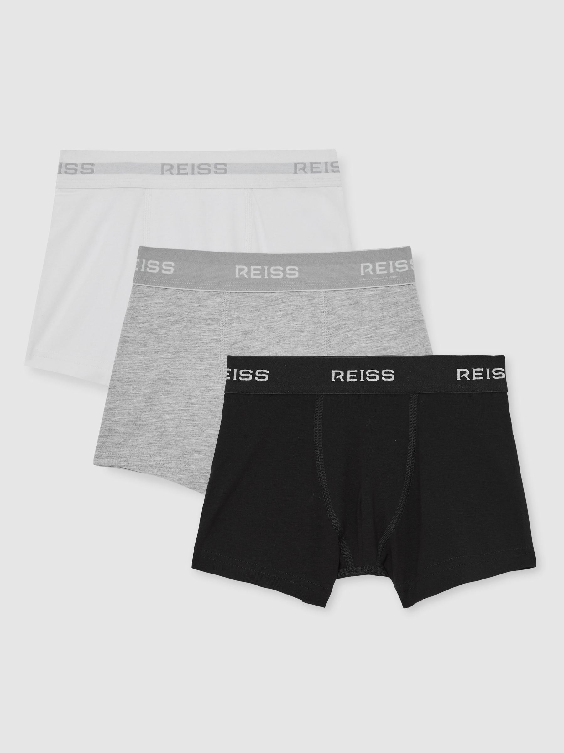 13-14 yrs Stretch-Cotton Logo-Waistband Boxer Shorts 3 Pack in White/Grey/Black