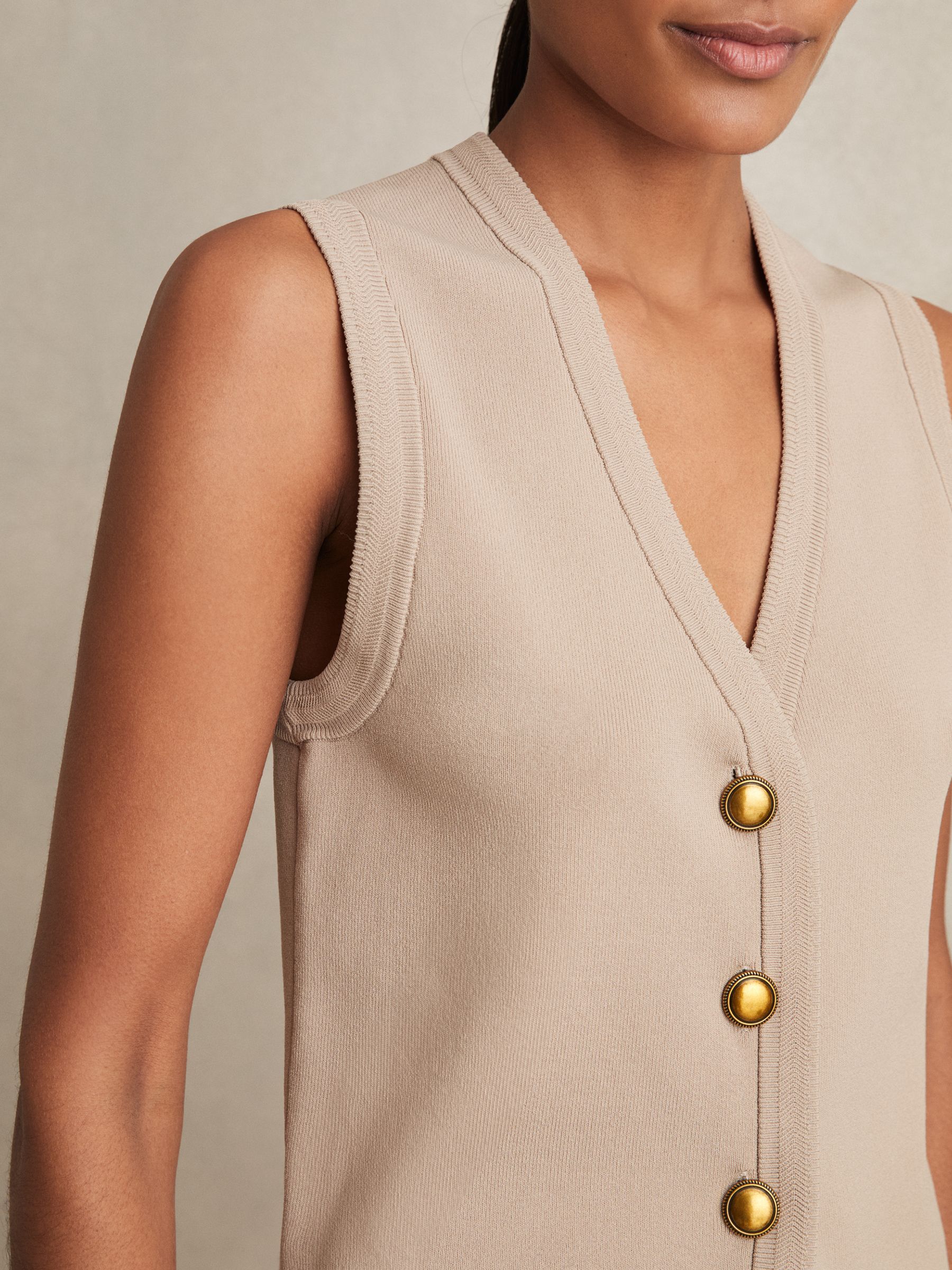 Knitted Button Through Vest in Neutral
