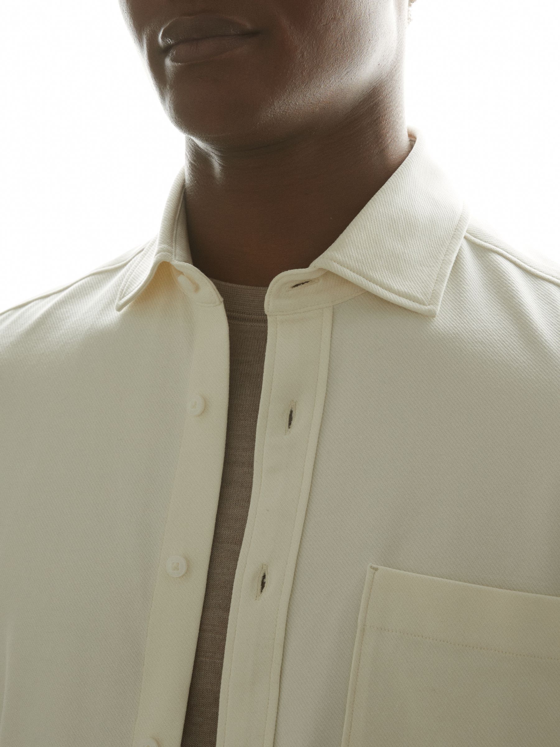 Cotton Blend Twill Overshirt in Off White