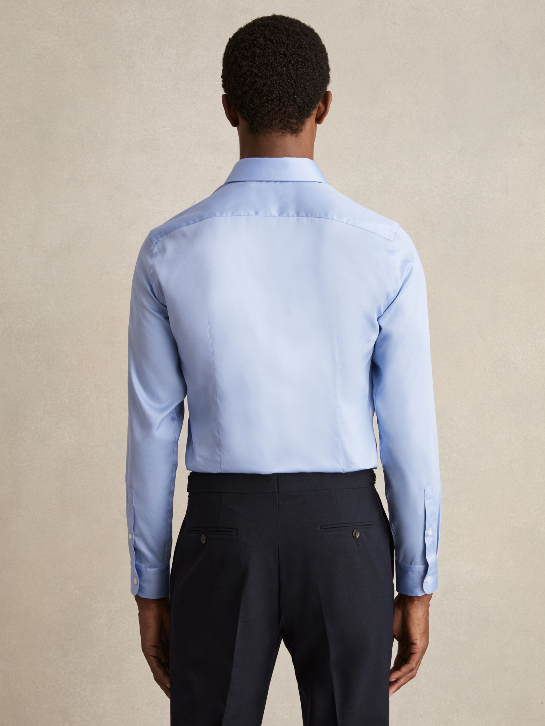 Slim Fit Cotton Sateen Shirt in Mid Blue