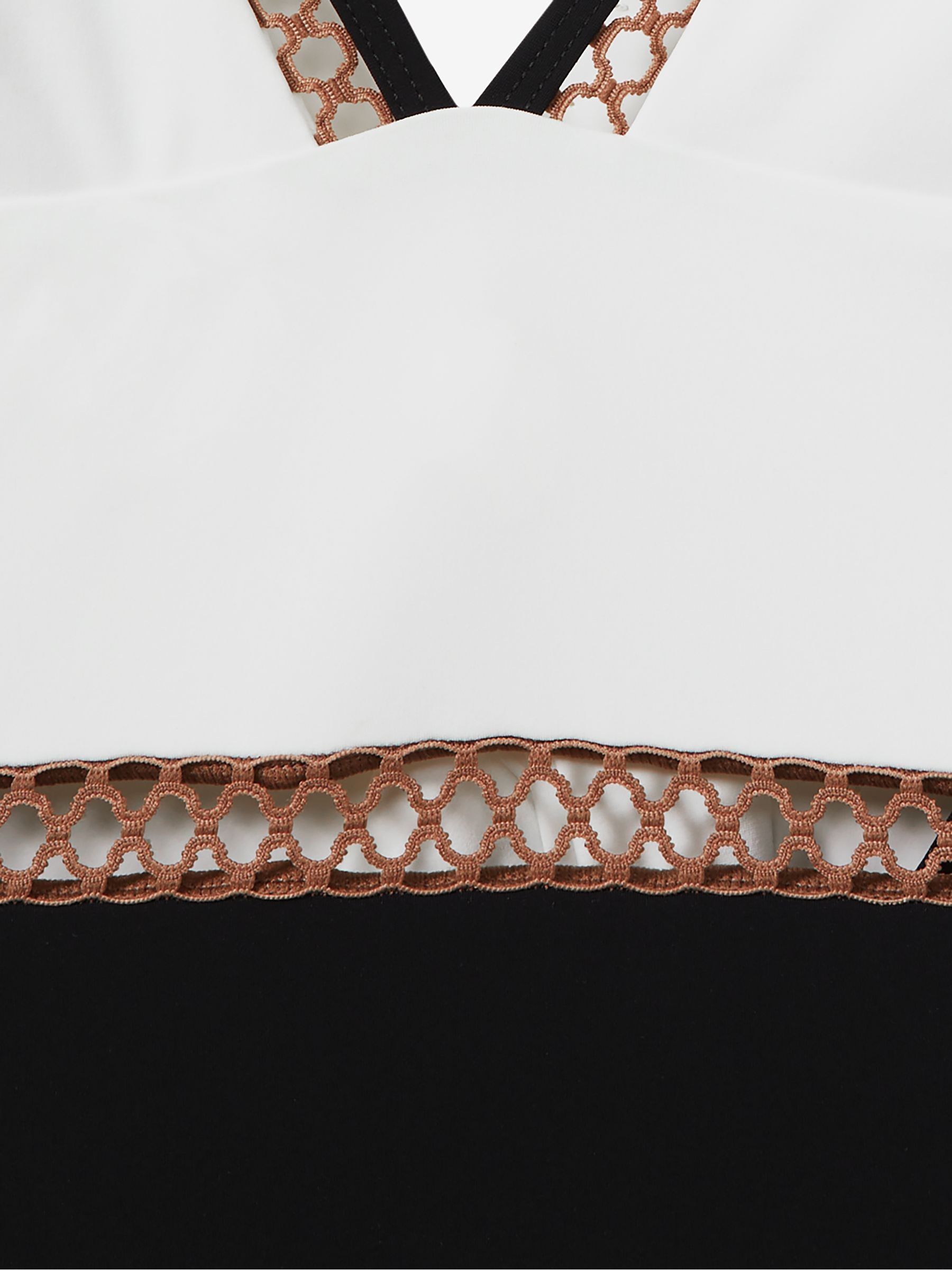 Colourblock Halter Swimsuit in White/Tan