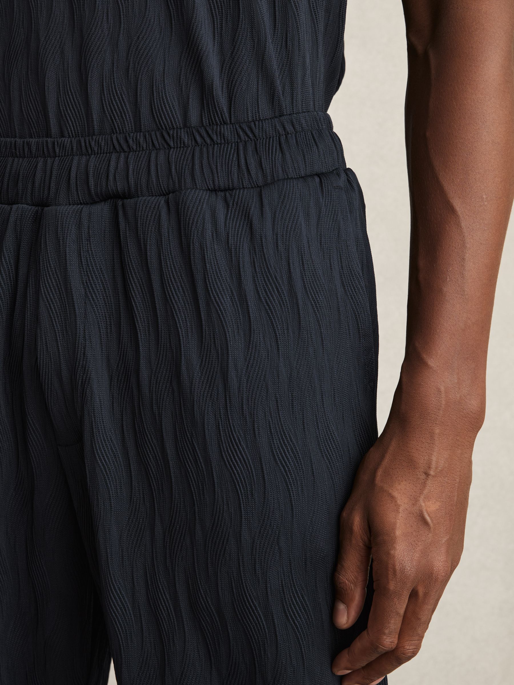 Wave-Jacquard Drawstring Trousers in Navy