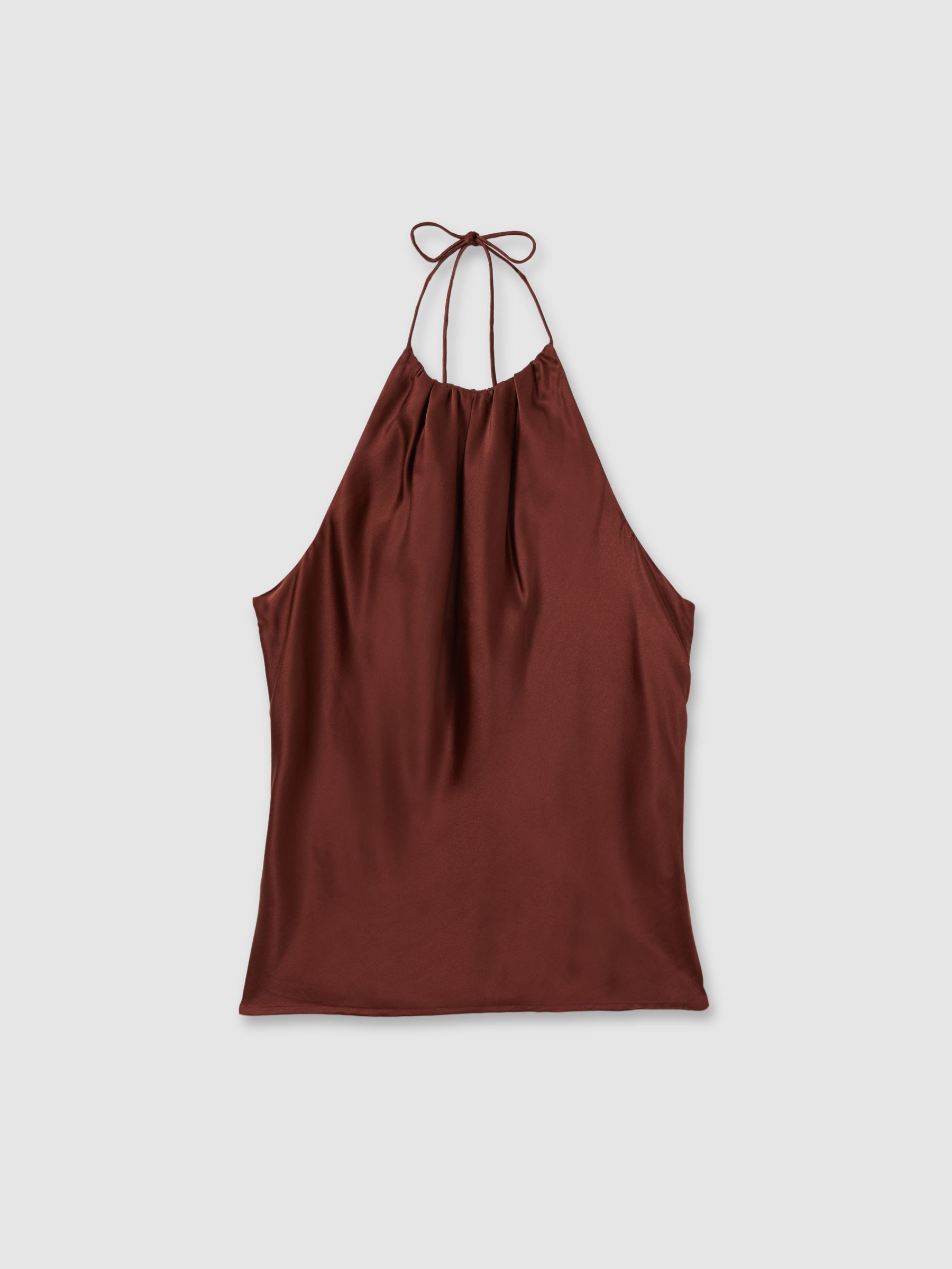 Gisele Brown Paige Silk Satin Halter Neck Brown Top