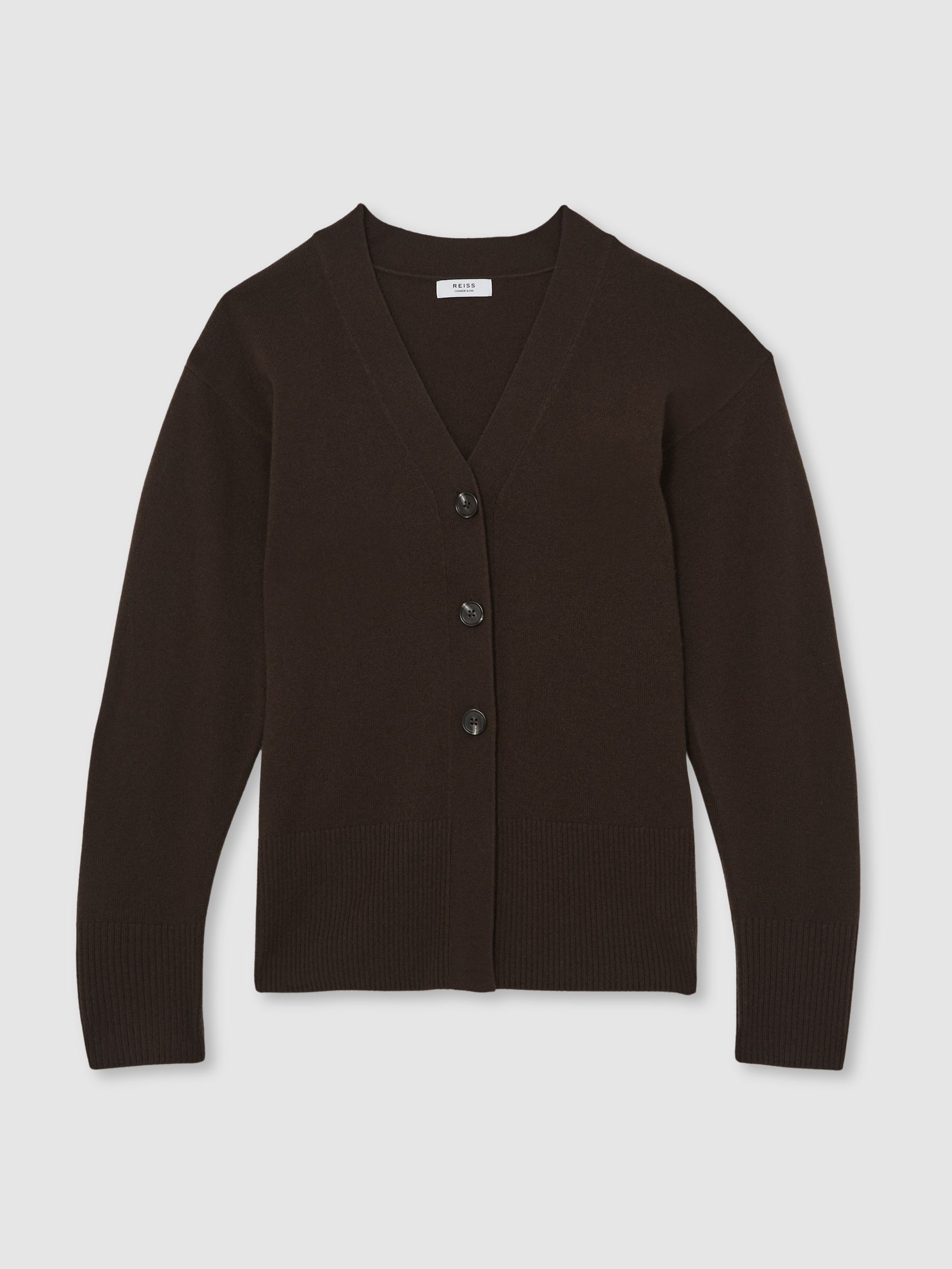 Wool-Blend Fitted Cardigan With Cashmere in Chocolate