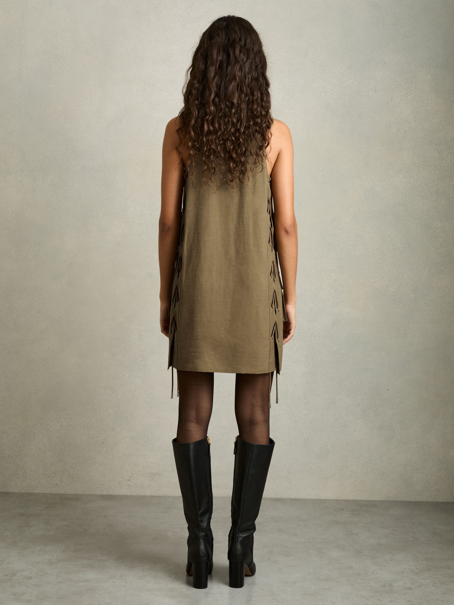 Utility Zip-Through Mini Dress With Linen in Khaki