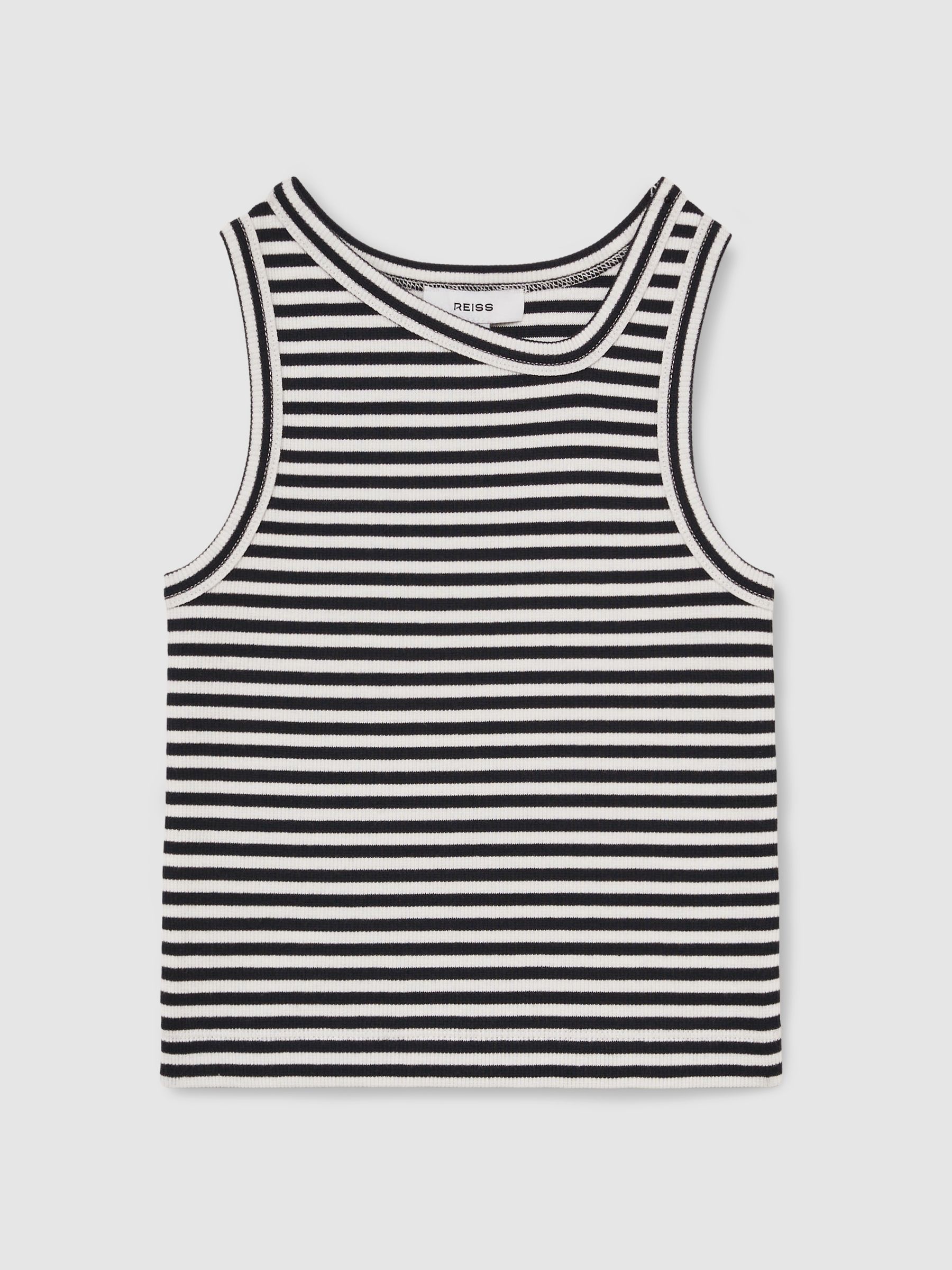 9-13 yrs Stretch-Cotton Stripe Asymmetric Vest in Navy