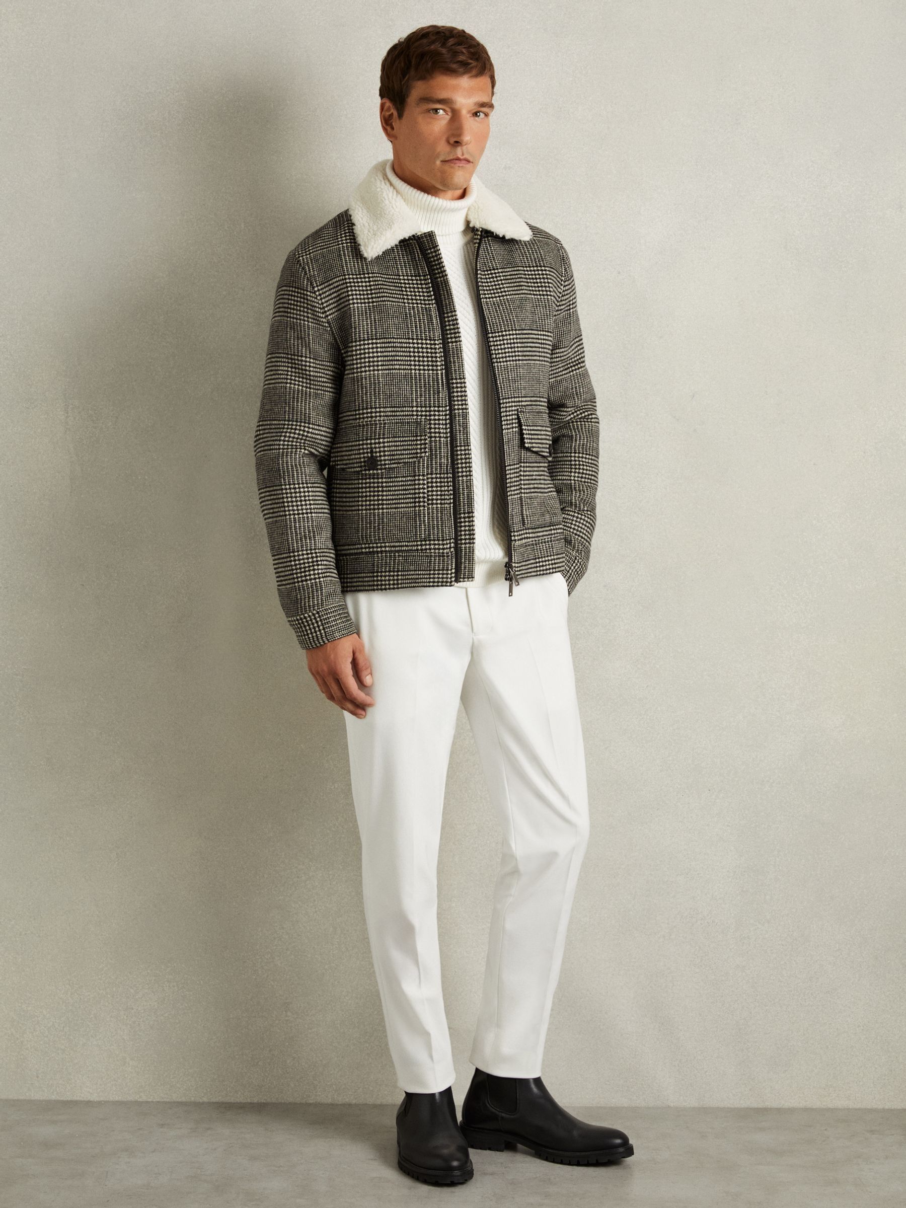 Wool-Blend Twill Zipped Jacket in Black/White