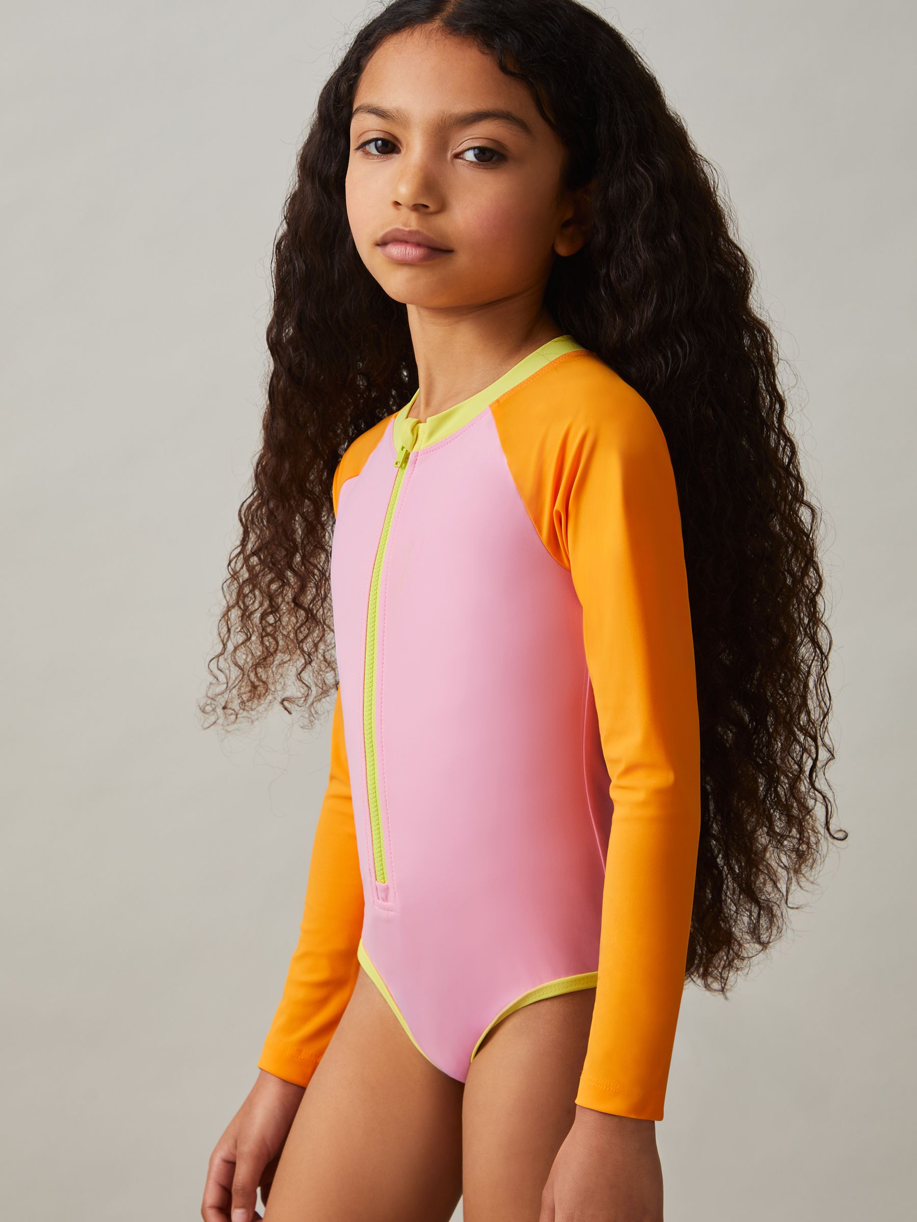 4-9 yrs Colour-Block Long-Sleeve Swimsuit in Multi