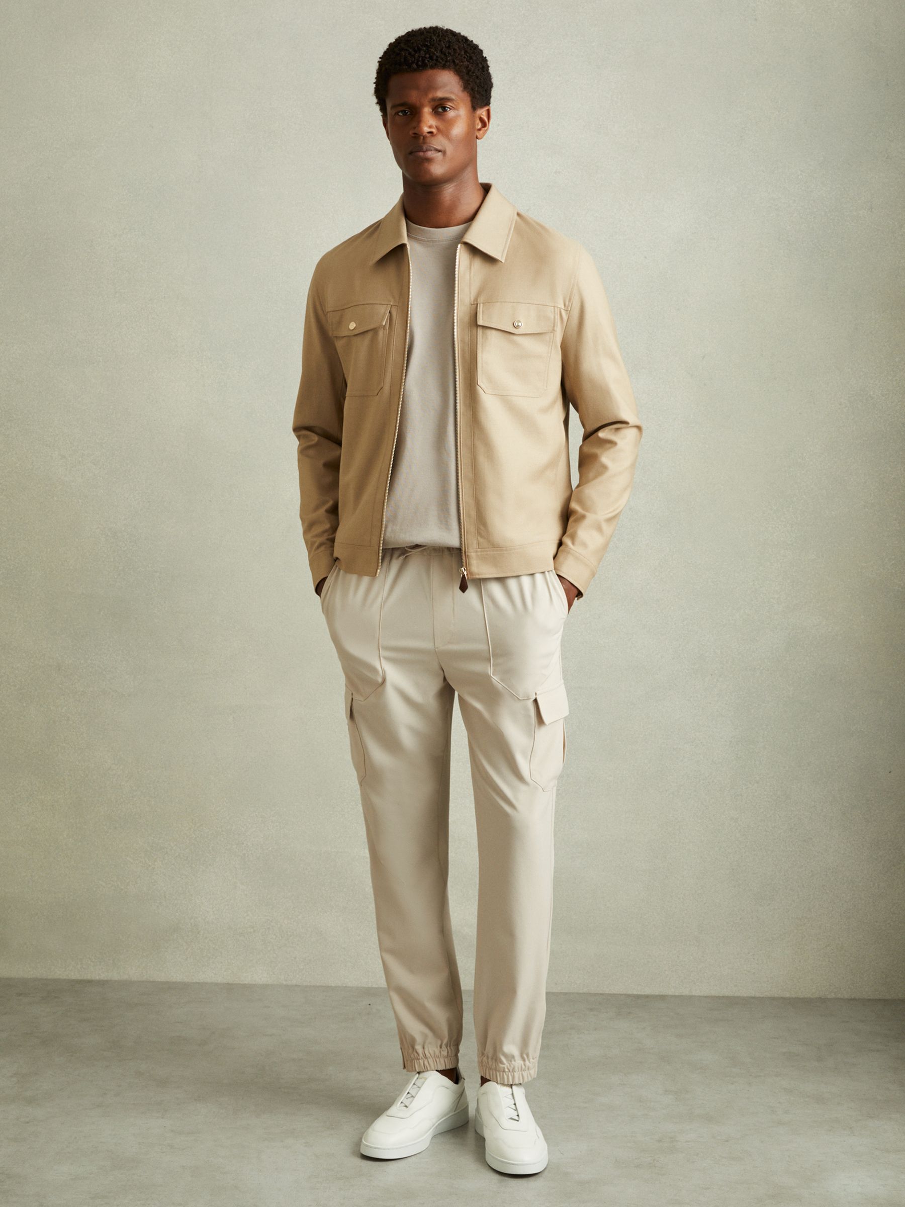 Elasticated Cargo Trousers in Stone