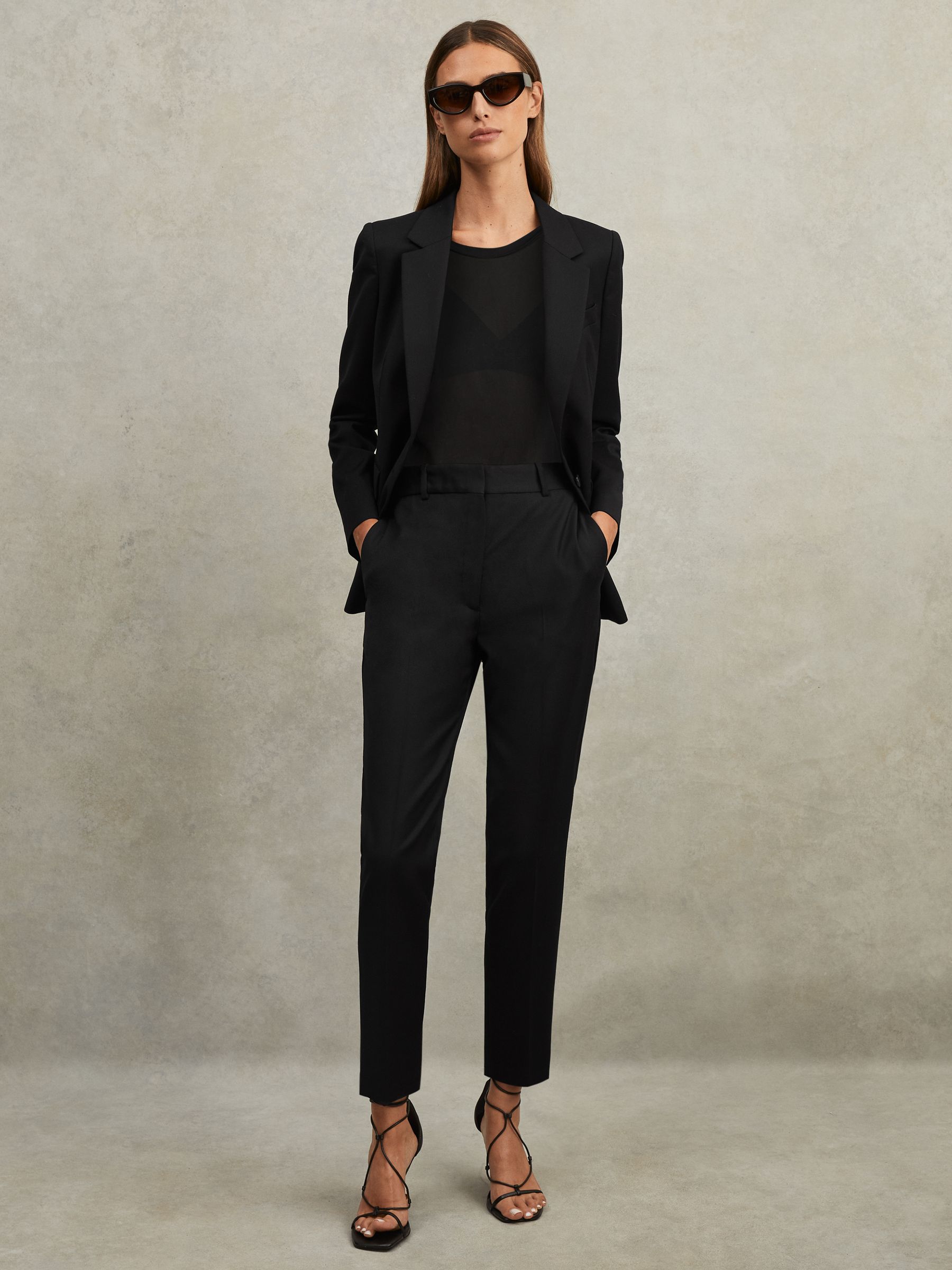 Petite Wool Blend Tapered Suit Trousers in Black