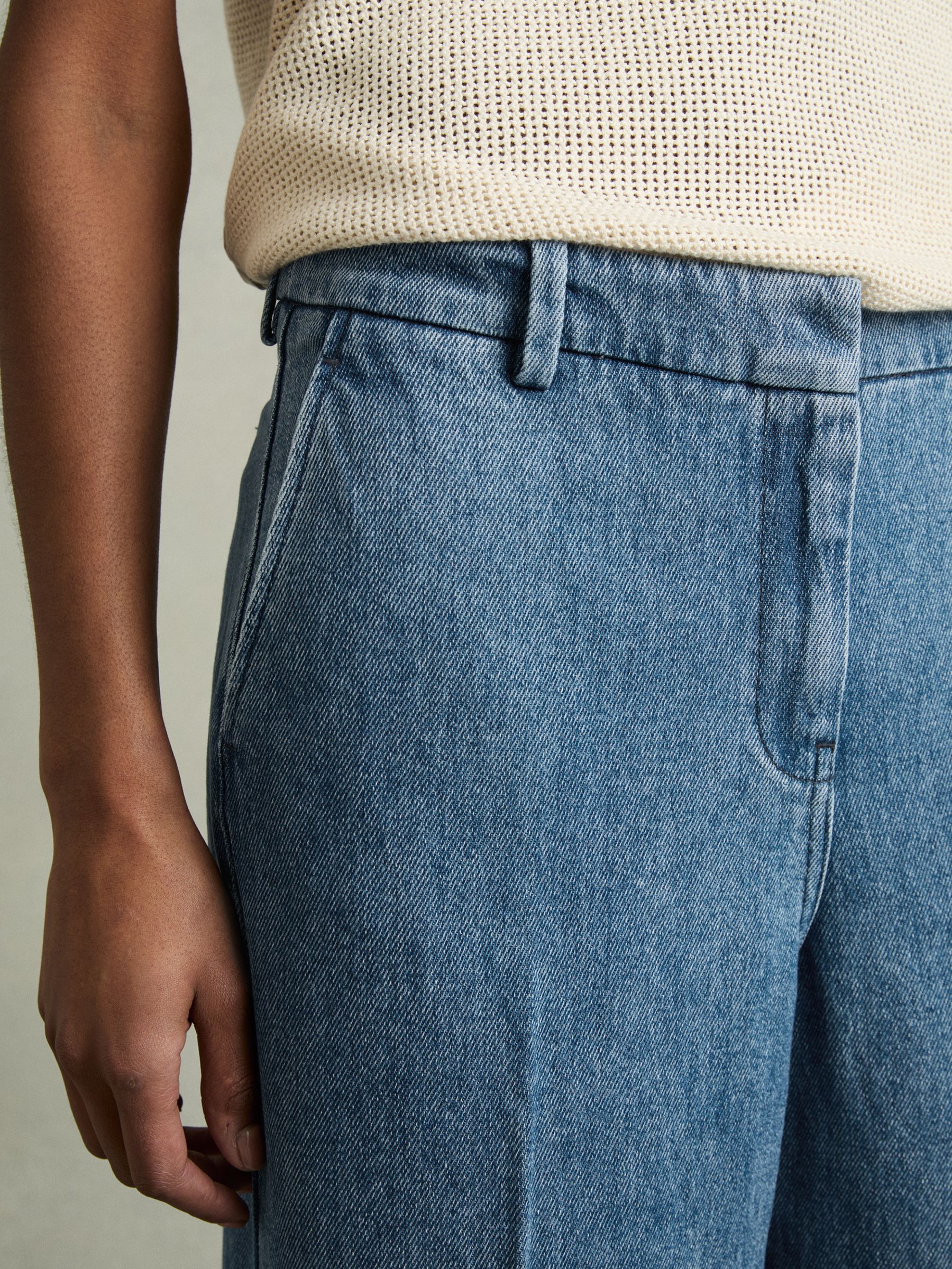 Petite Denim-Look Wide-Leg Trousers in Mid Blue