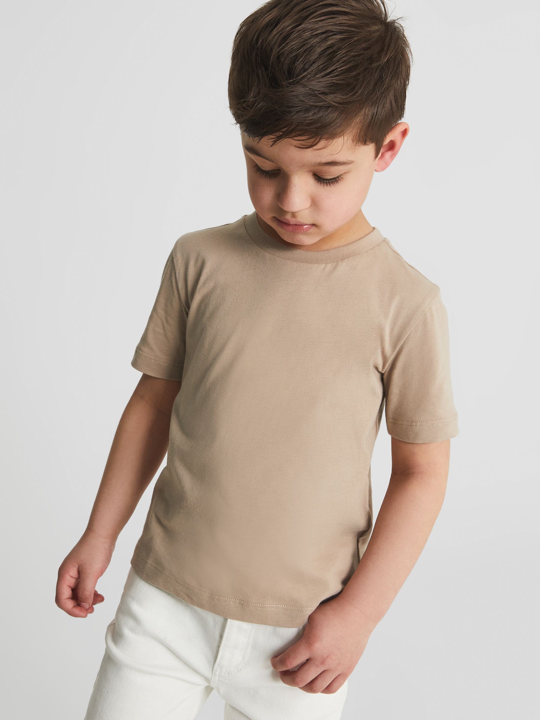 13-14 yrs Cotton Crew Neck T-Shirt in Stone