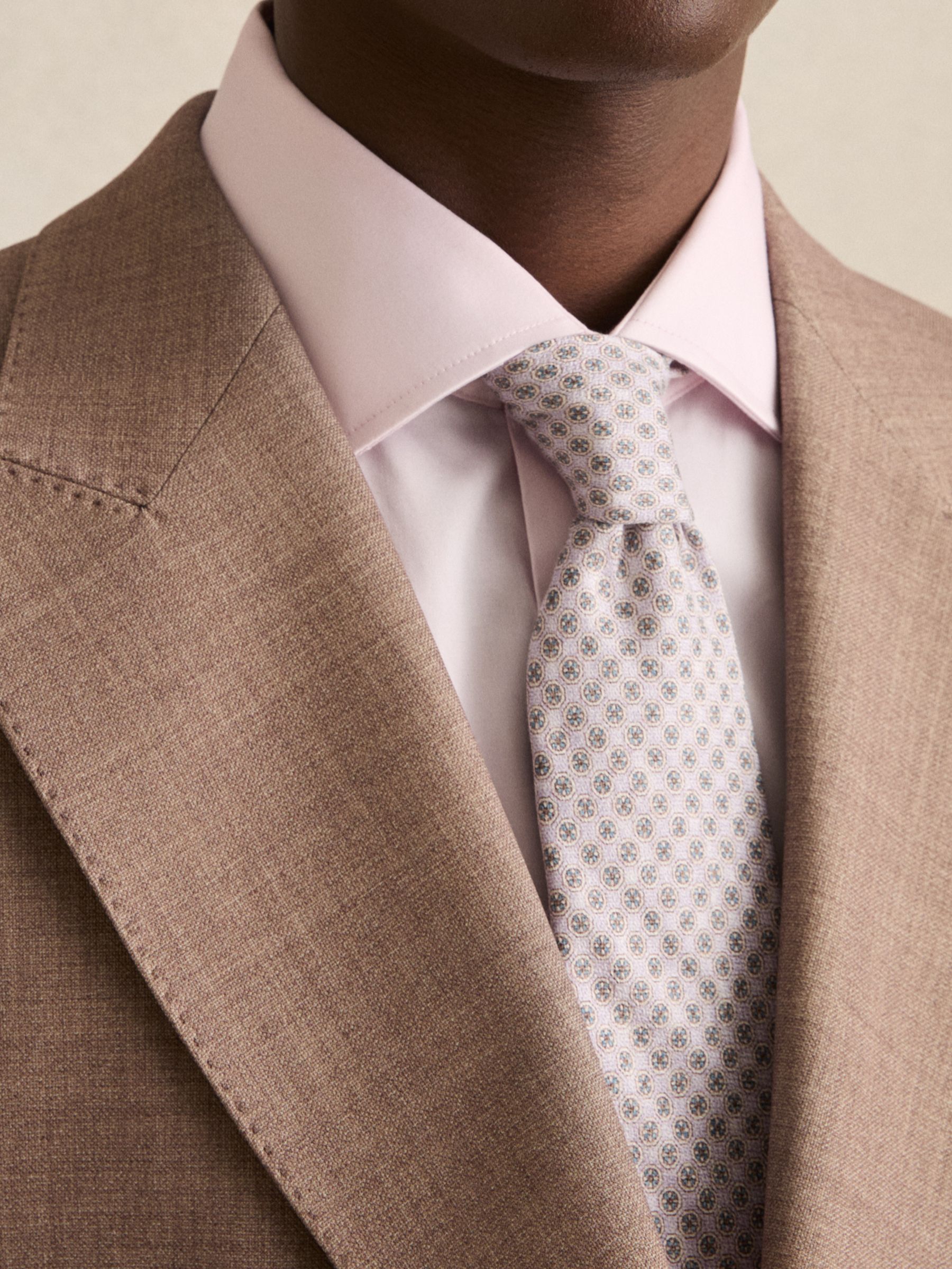 Silk Medallion-Print Tie in Soft Pink