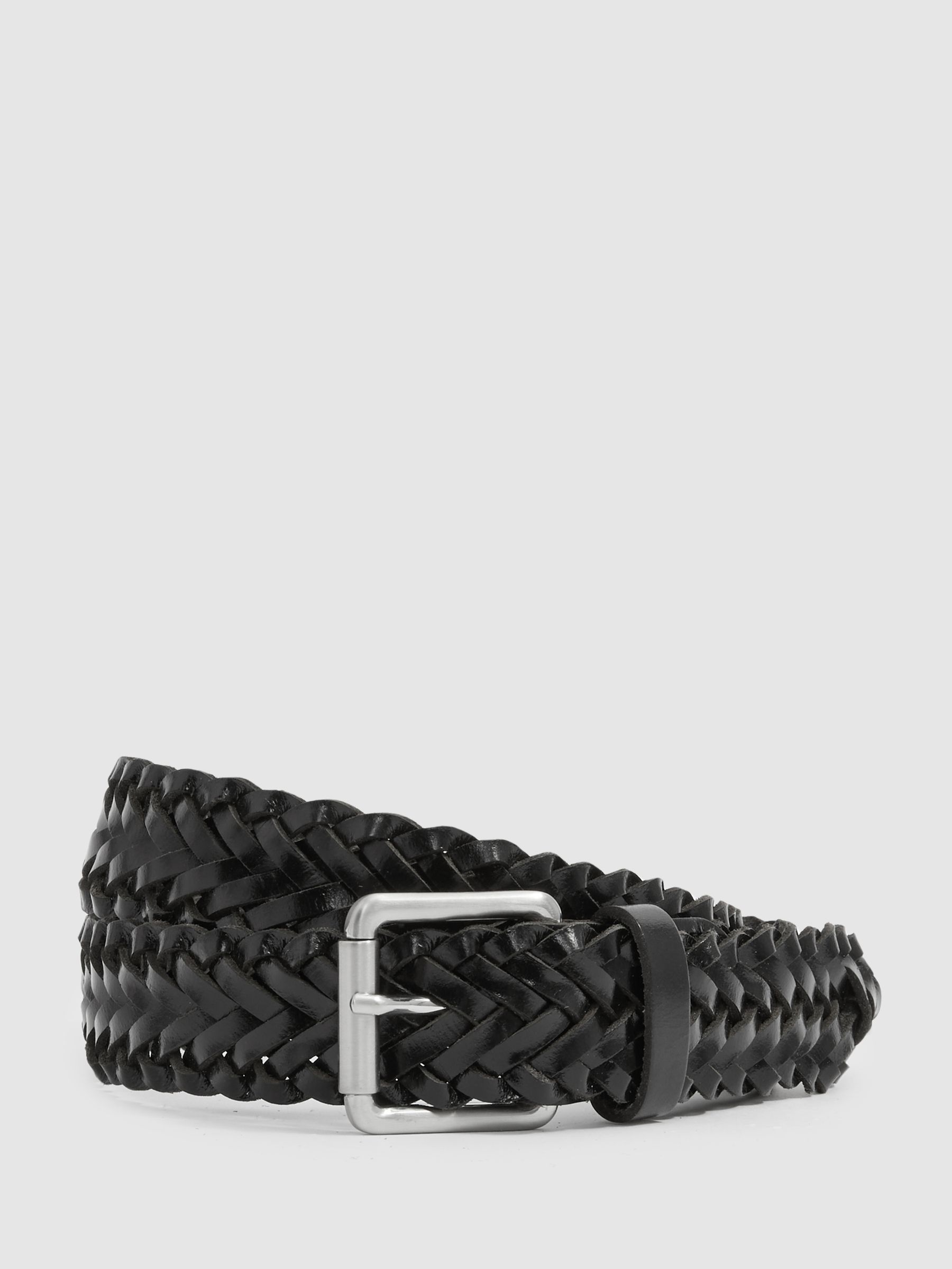 Woven Leather Belt in Black