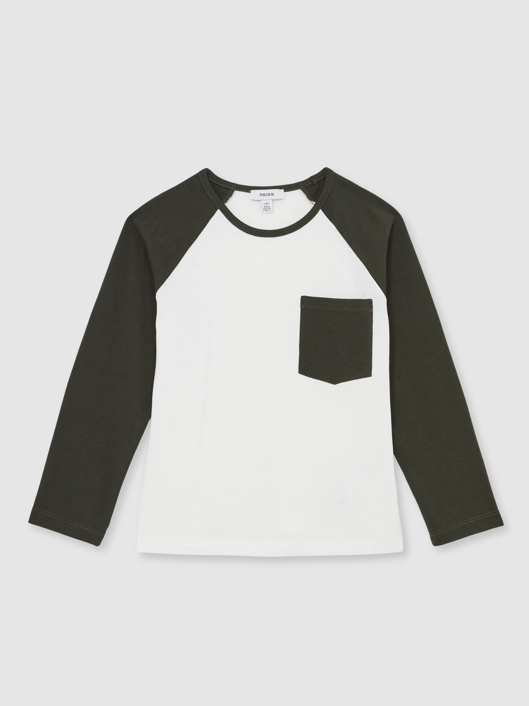 13-14 yrs Cotton Colour-Block Long-Sleeve T-Shirt in Green